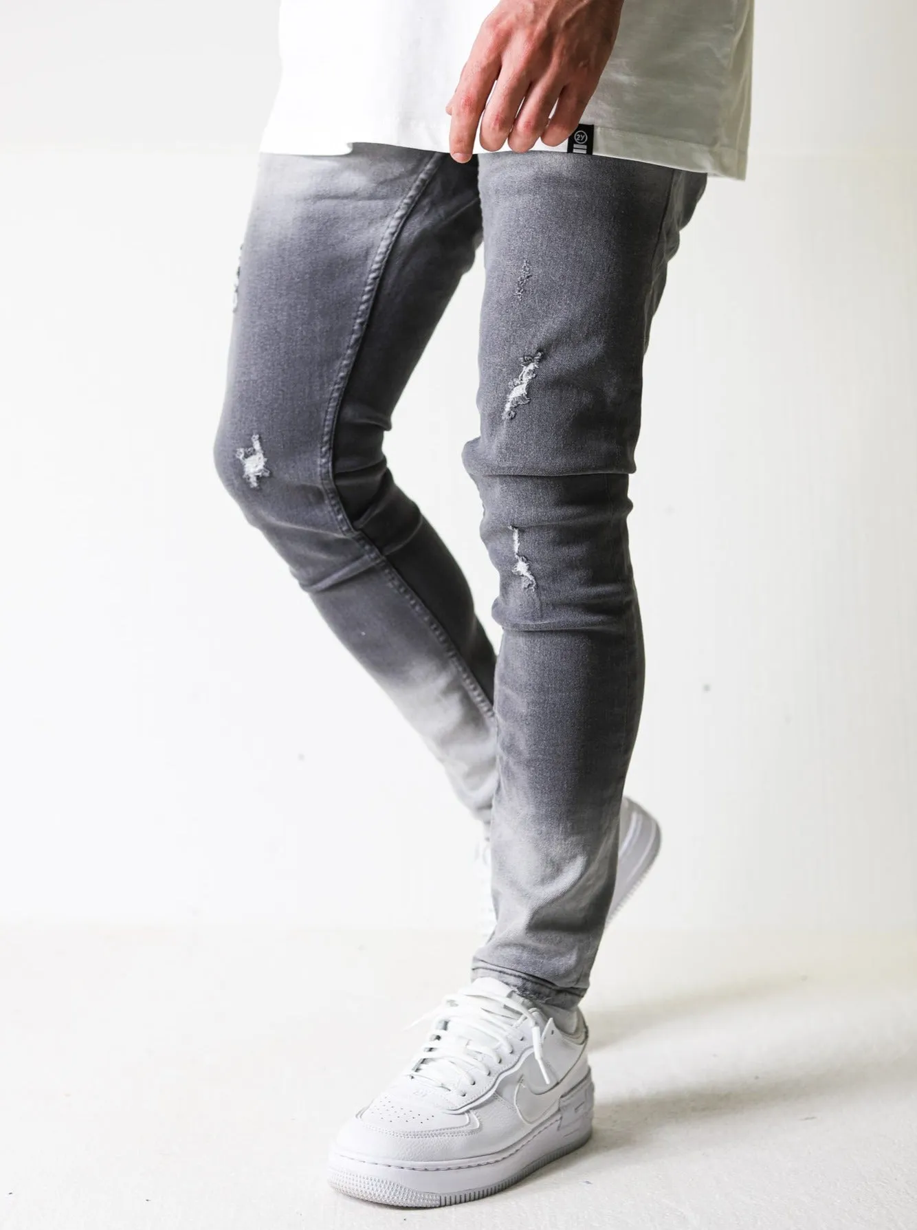 Premium Degrade Ripped Grey Jeans