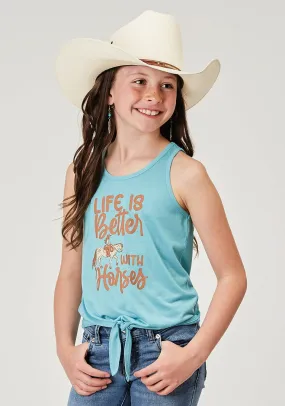 Roper Kids Girls Life is Better Blue Poly/Cotton S/L Tank Top