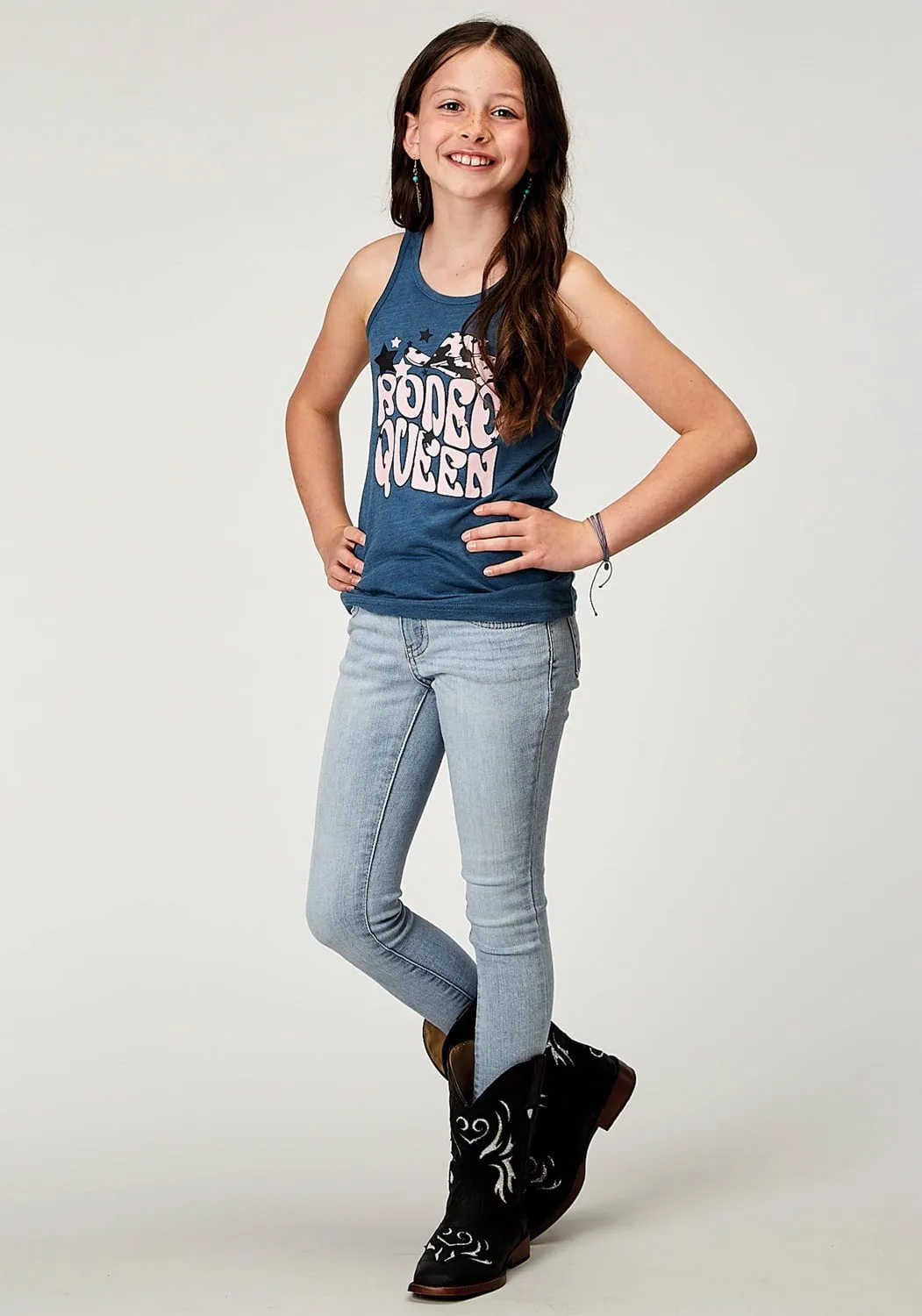 Roper Kids Girls Rodeo Queen Navy Poly/Cotton S/L Tank Top