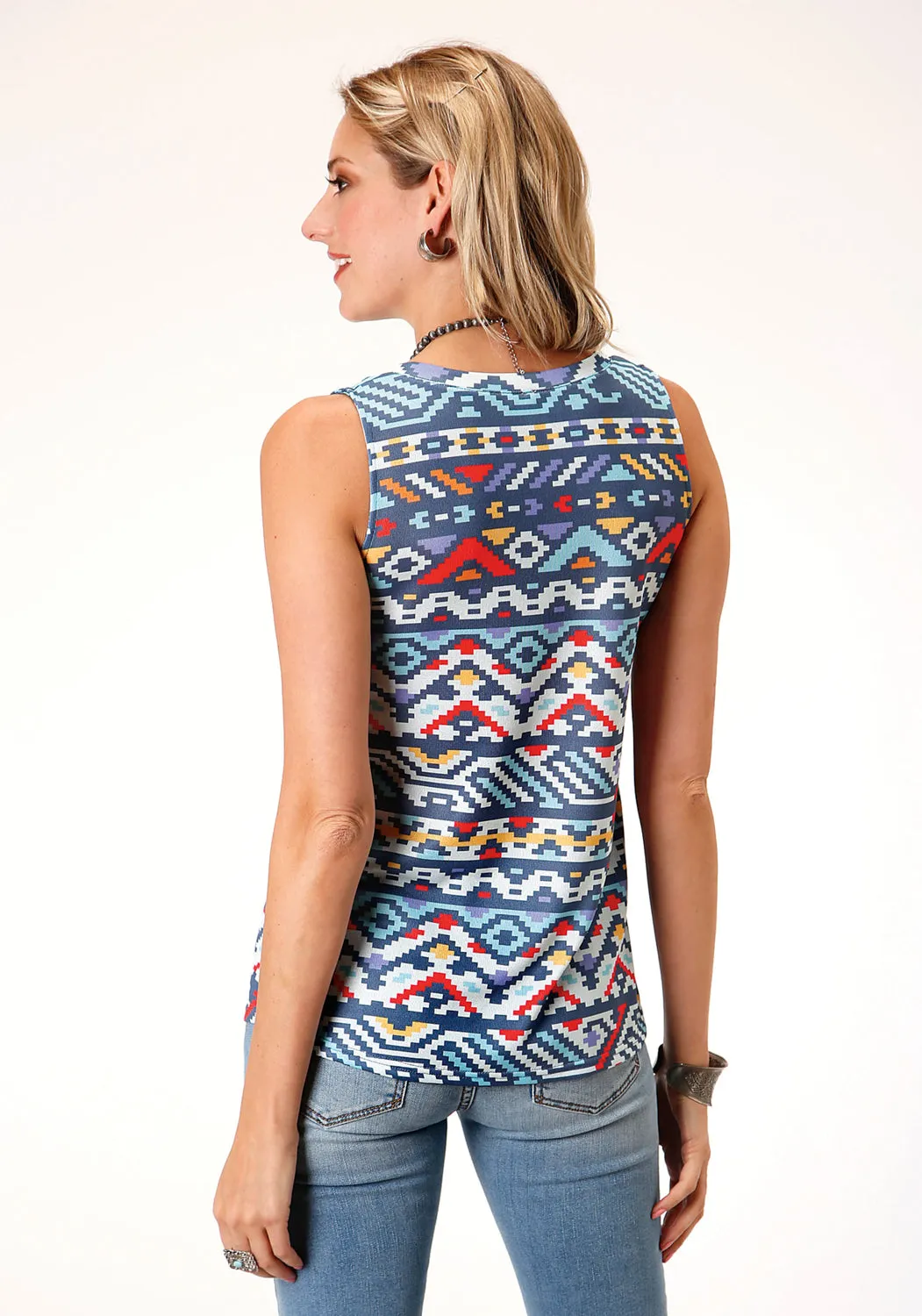 Roper Womens Multi-Color Polyester Aztec Knit S/L Tank Top