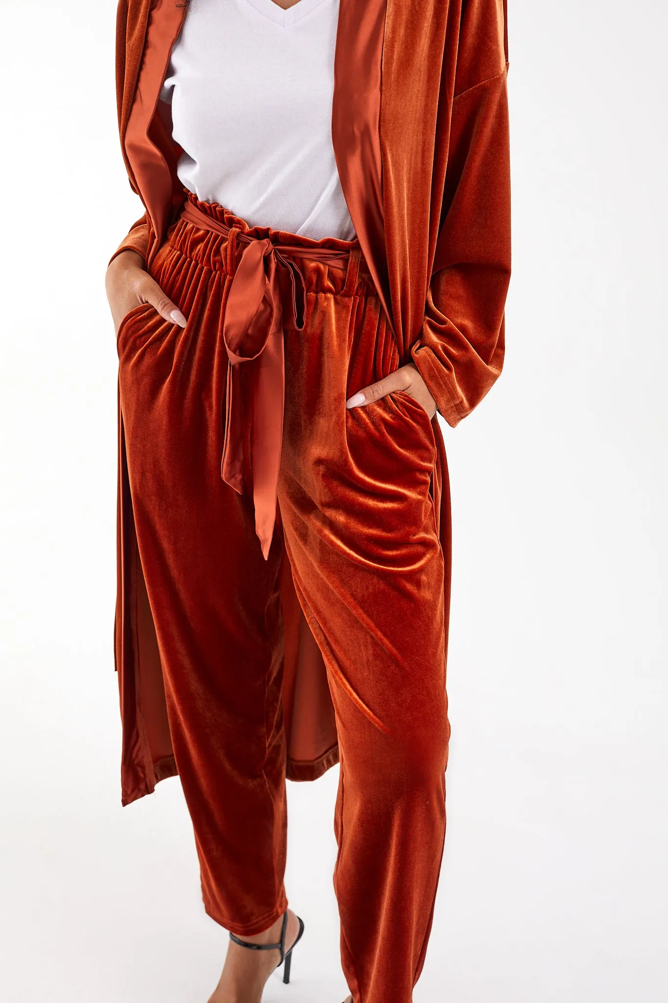 Rust Velvet Cardigan Pant Set