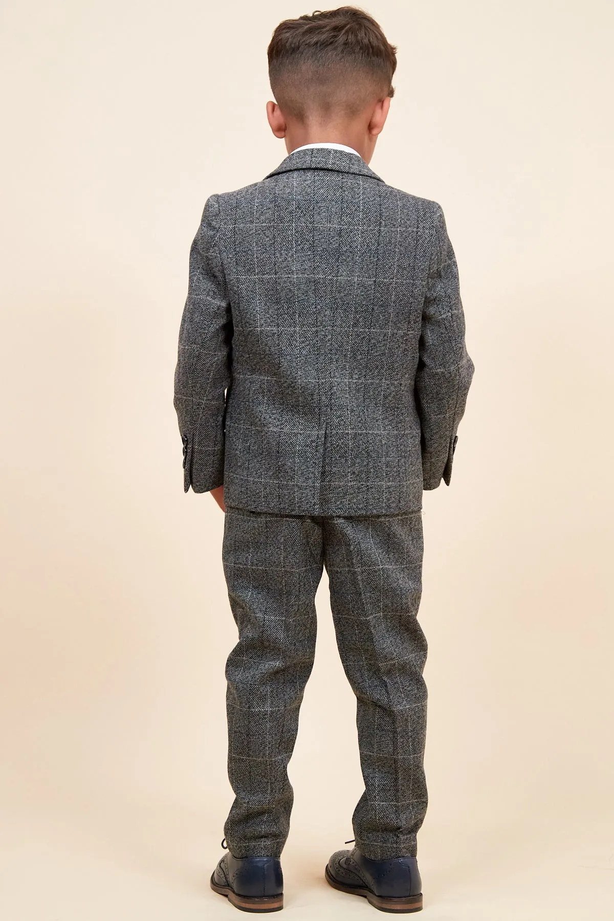 SCOTT - Childrens Grey Check Three Piece Suit