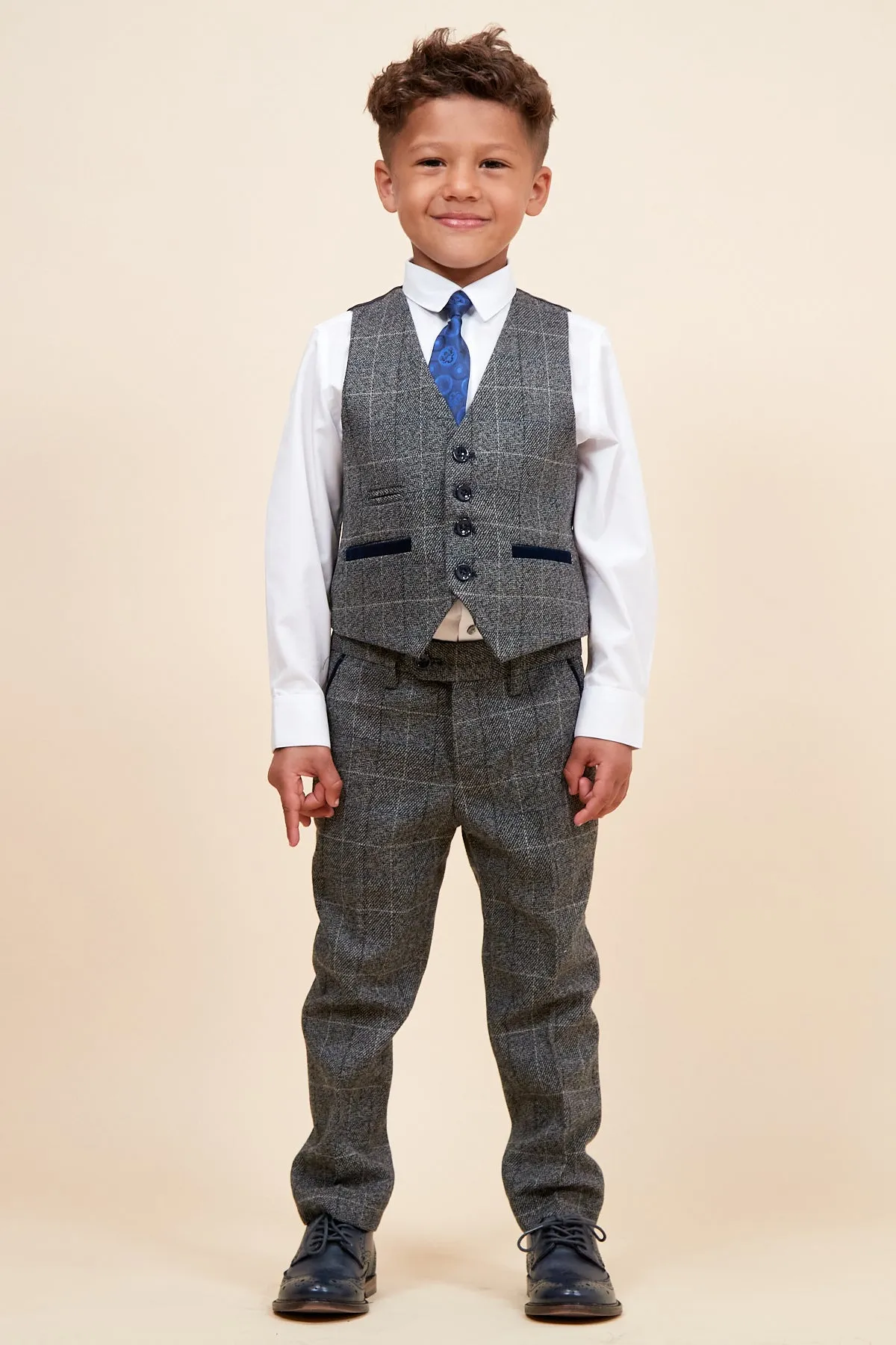 SCOTT - Childrens Grey Check Three Piece Suit