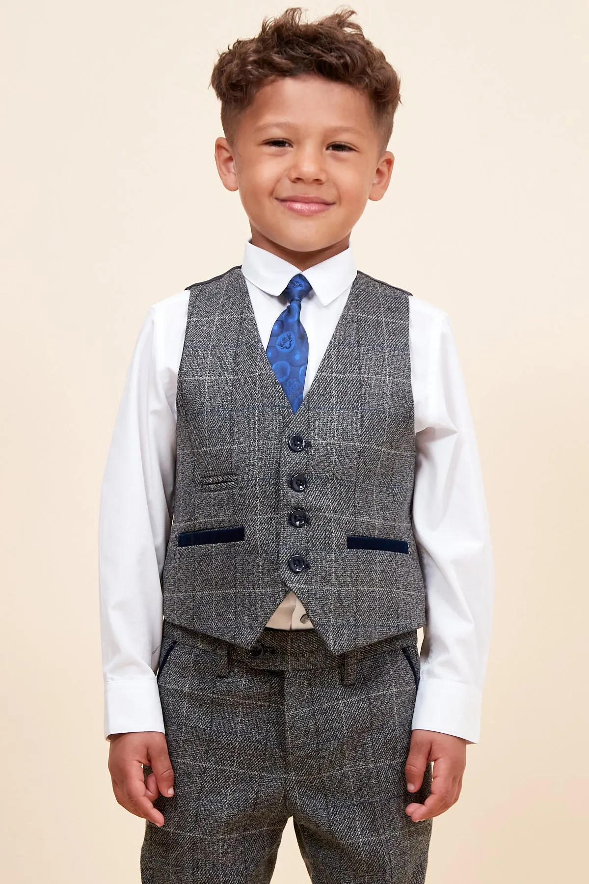 SCOTT - Childrens Grey Check Three Piece Suit