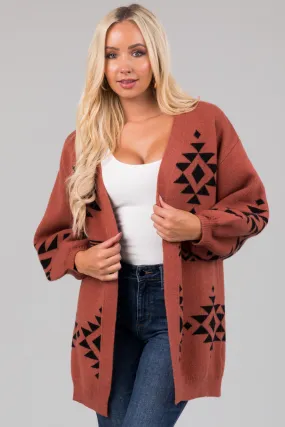 She Sky Chestnut Aztec Print Knit Cardigan