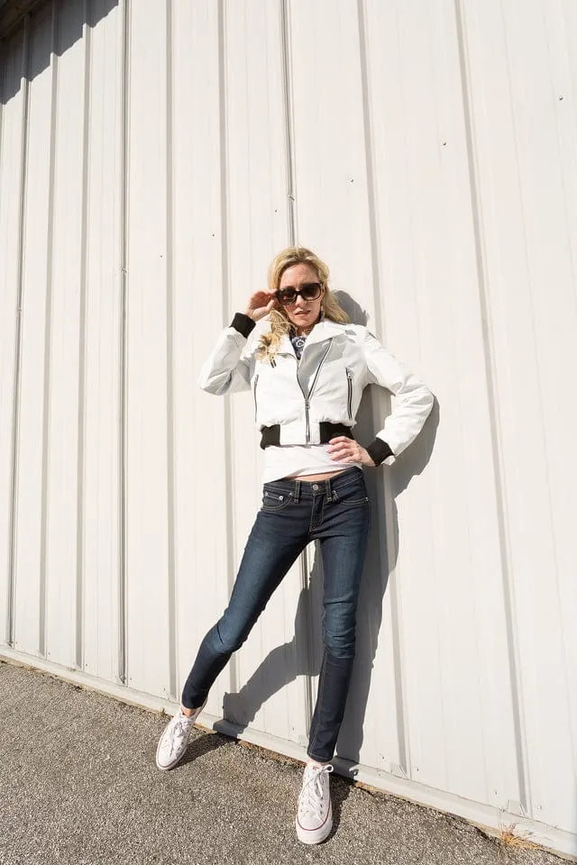 Short White Bomber combo Biker Jacket