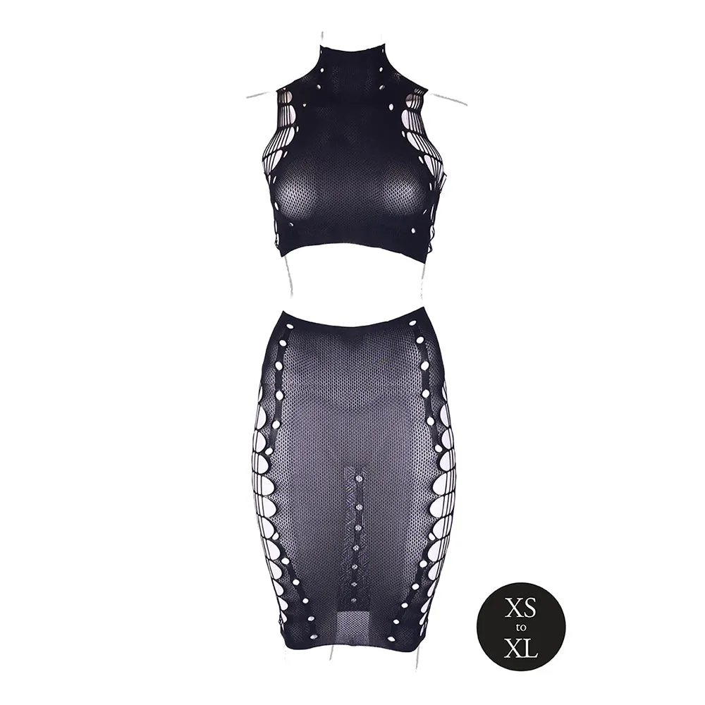 Shots Le Desir Shade Kala XXXVII 2-Piece with Turtleneck, Crop Top & Skirt Black O/S