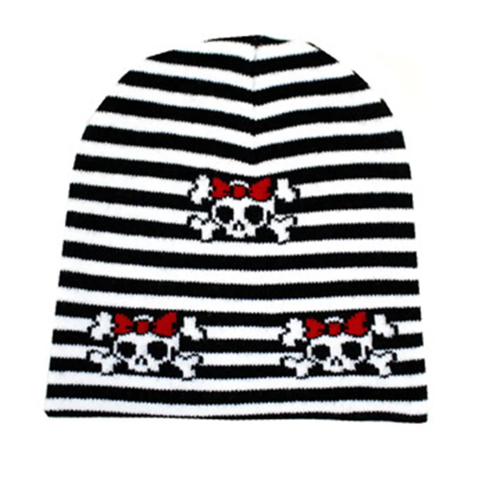 SKULL WITH BOWS STRIPE BEANIE