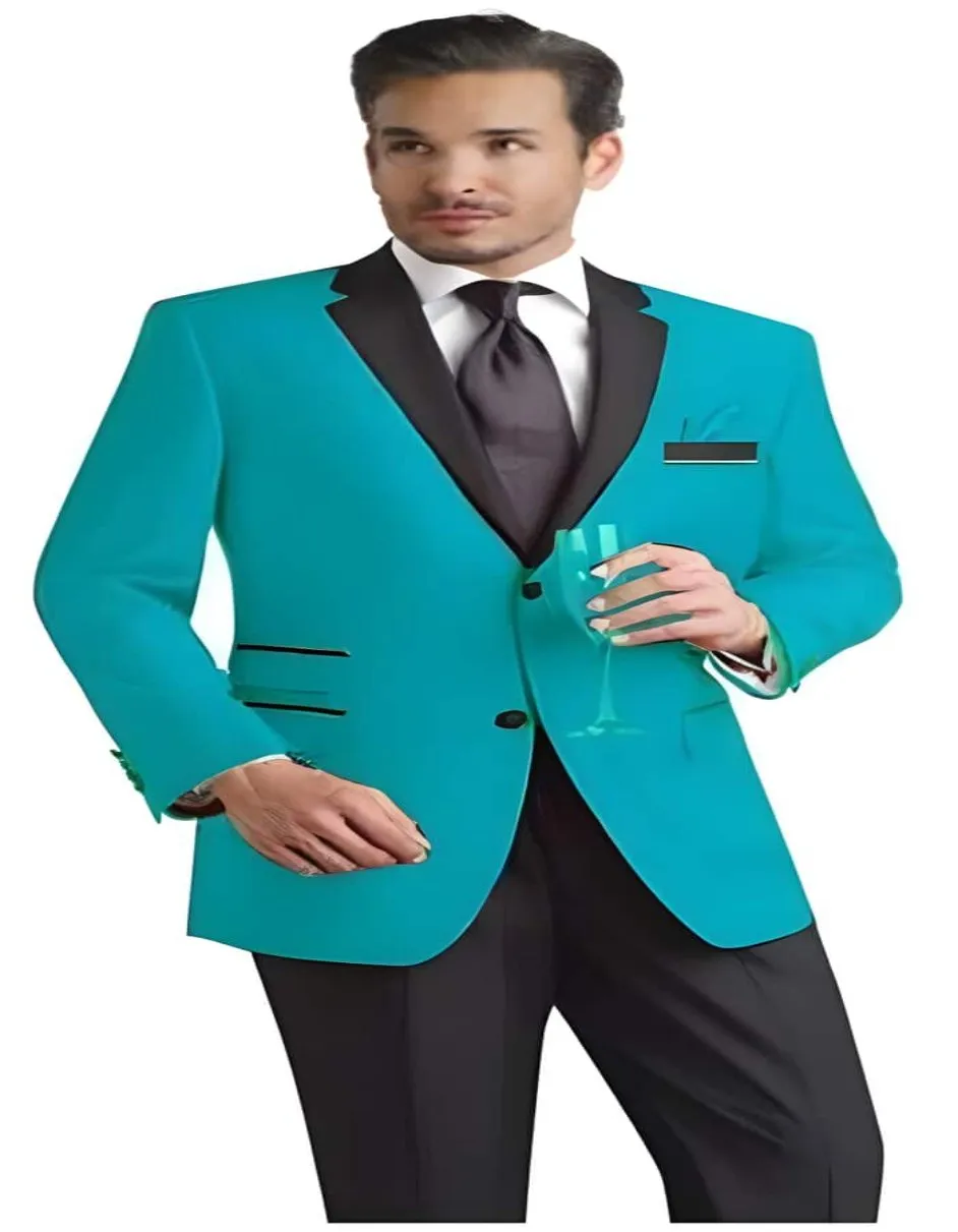 Slim Sport Coat Looking Turquoise & Black Lapel Tuxedo Best Cheap Blazer For Affordable Cheap Priced Unique Fancy For Men Available Big Sizes on sale Men Affordable Sport Coats Sale