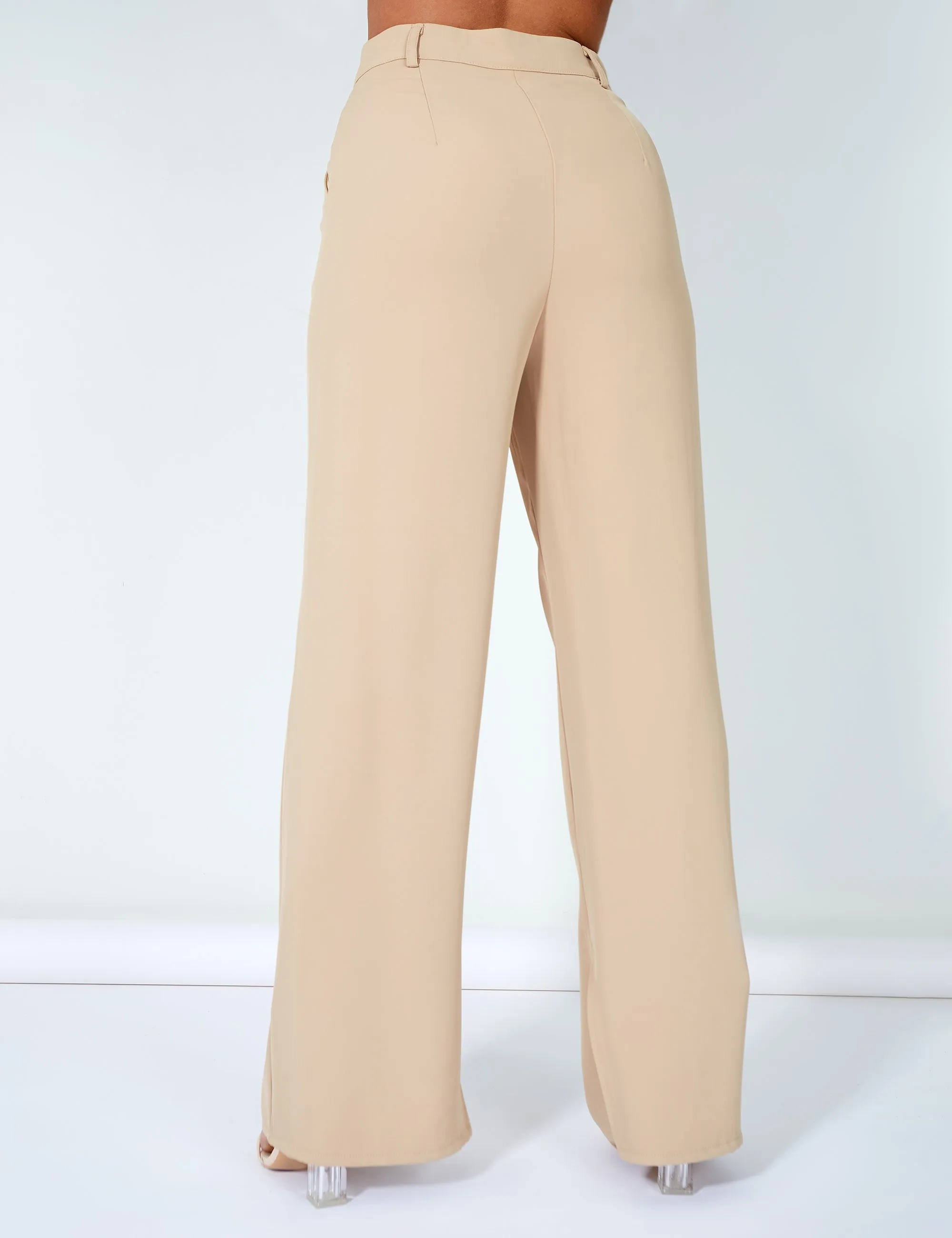 Split Detail High Waisted Dad Trouser Sand