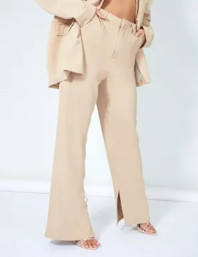 Split Detail High Waisted Dad Trouser Sand