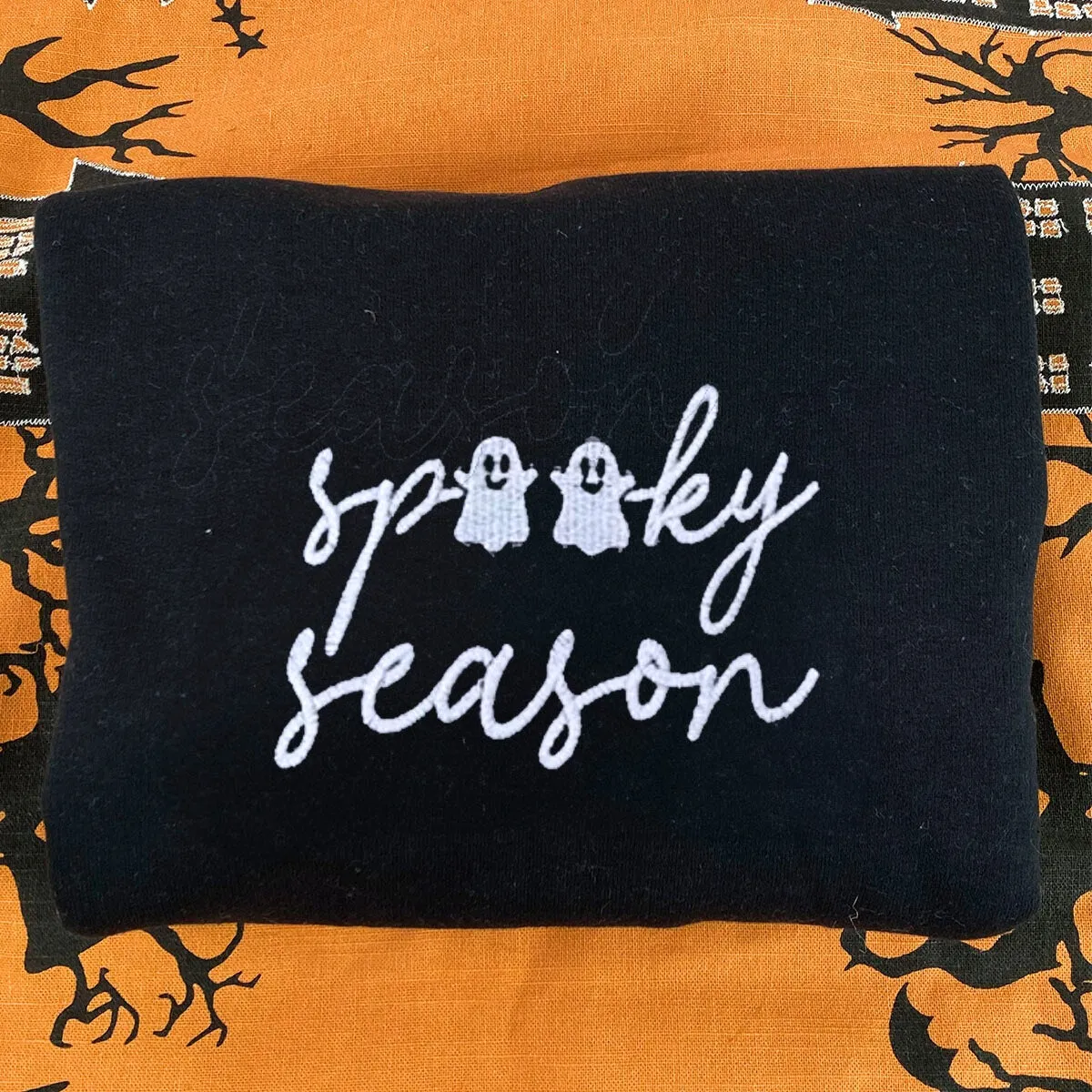 Spooky Season Crewneck with Ghost Embroidered Halloween Sweatshirts, Hoodie