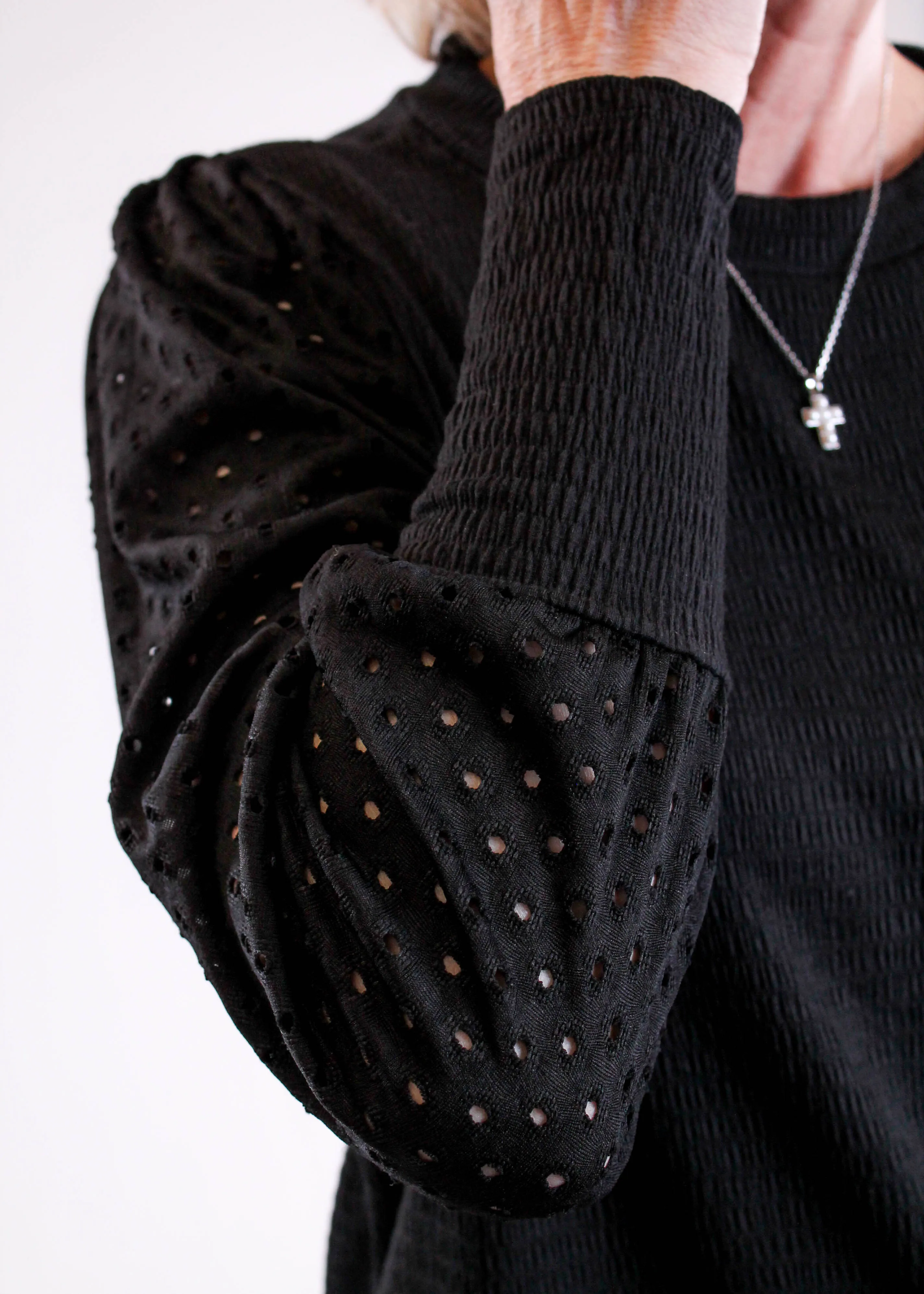 Staccato Crew Neck Top with Eyelet Sleeves