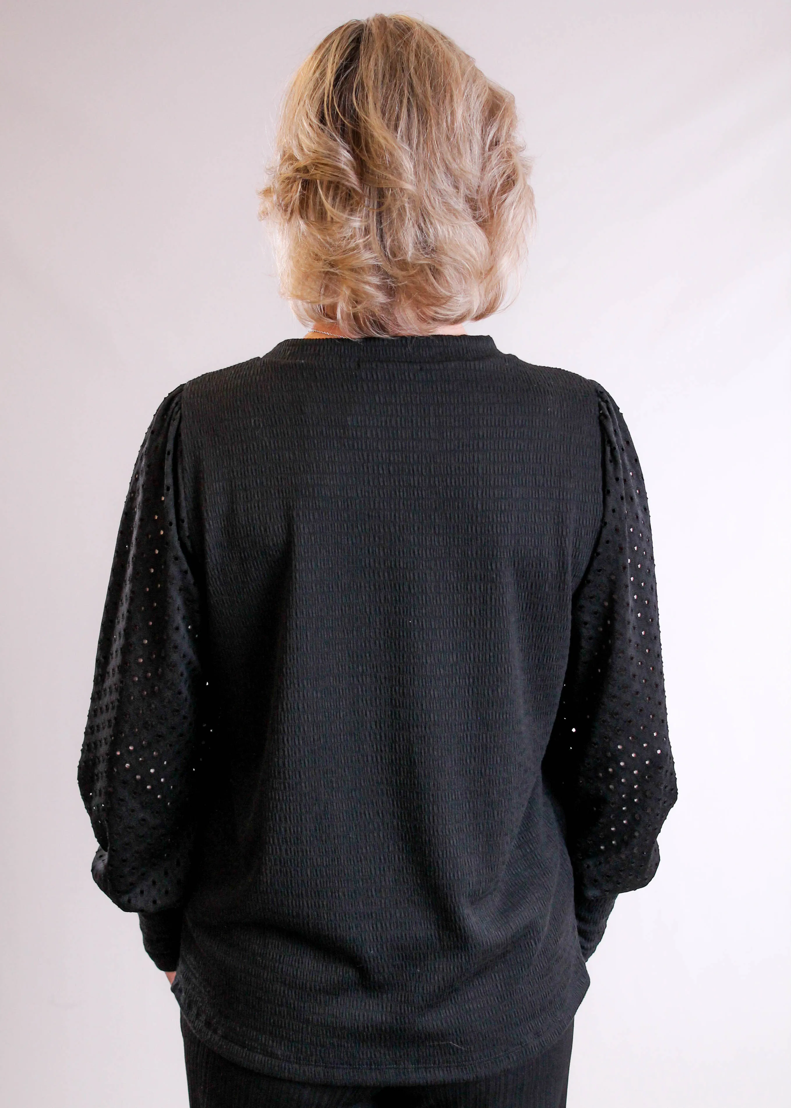 Staccato Crew Neck Top with Eyelet Sleeves