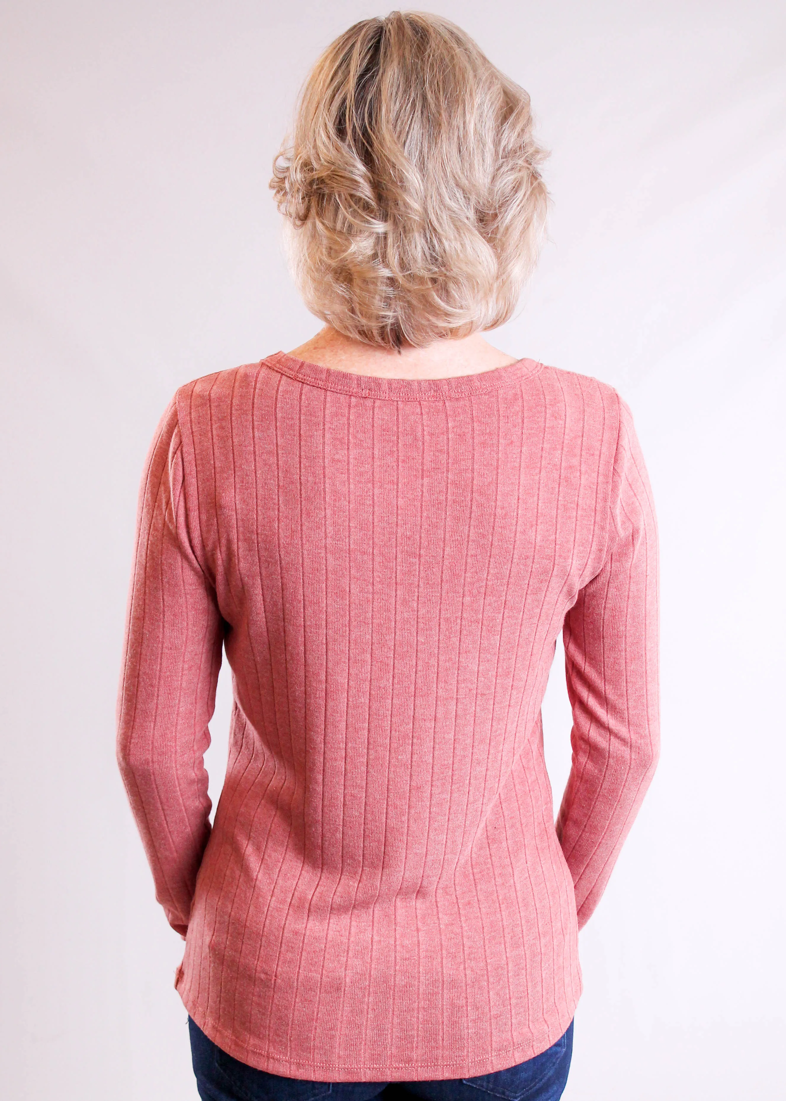 Staccato Long Sleeve Crew Neck Ribbed Top