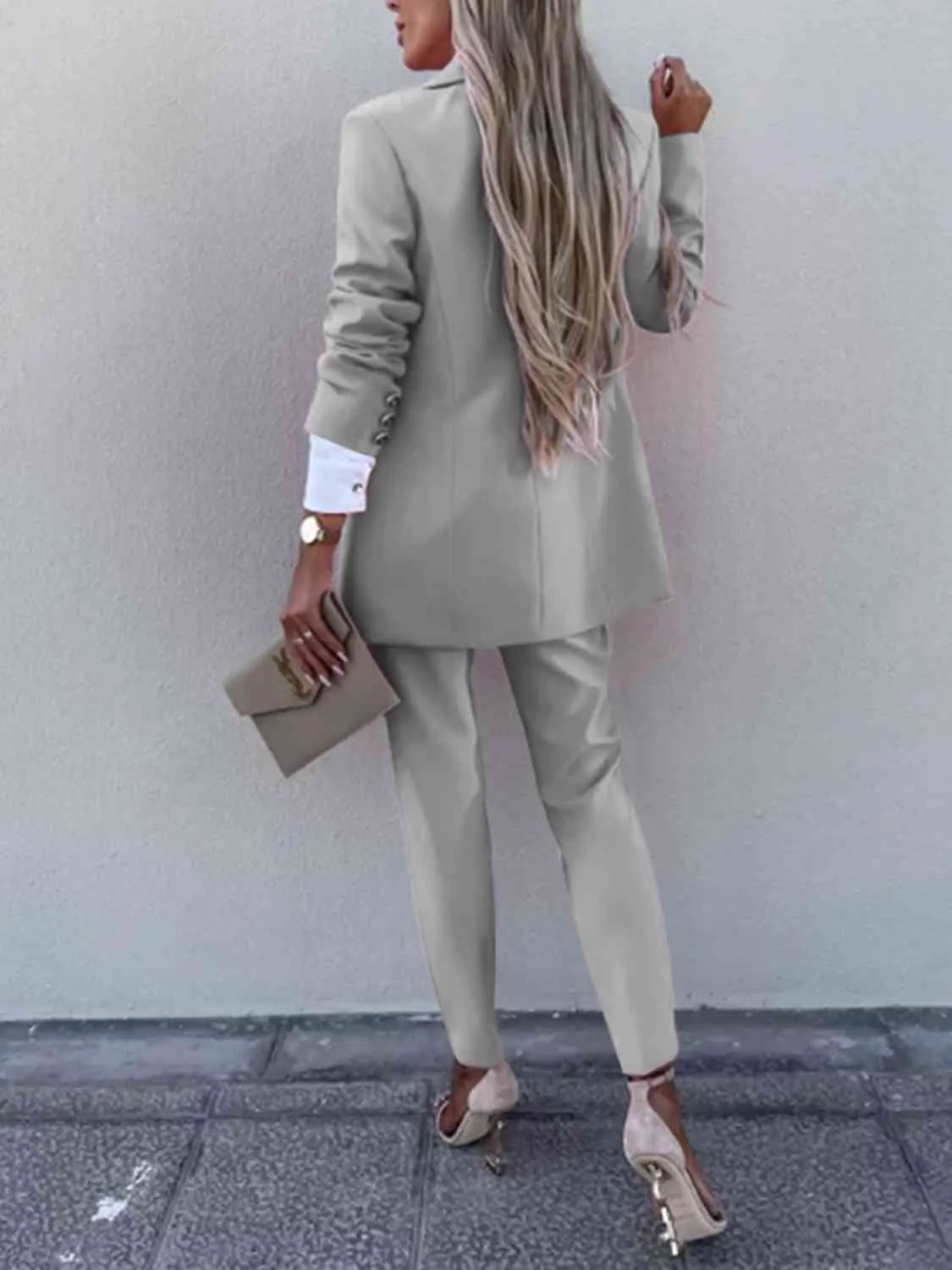 Standing On Business Lapel Collar Long Sleeve Blazer and Pants Set