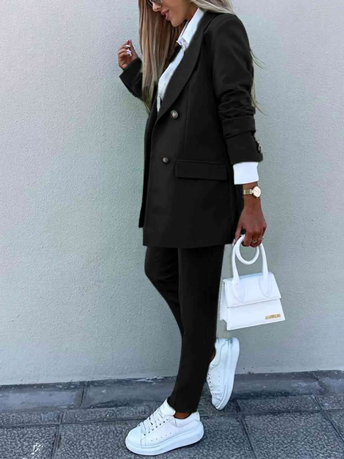 Standing On Business Lapel Collar Long Sleeve Blazer and Pants Set