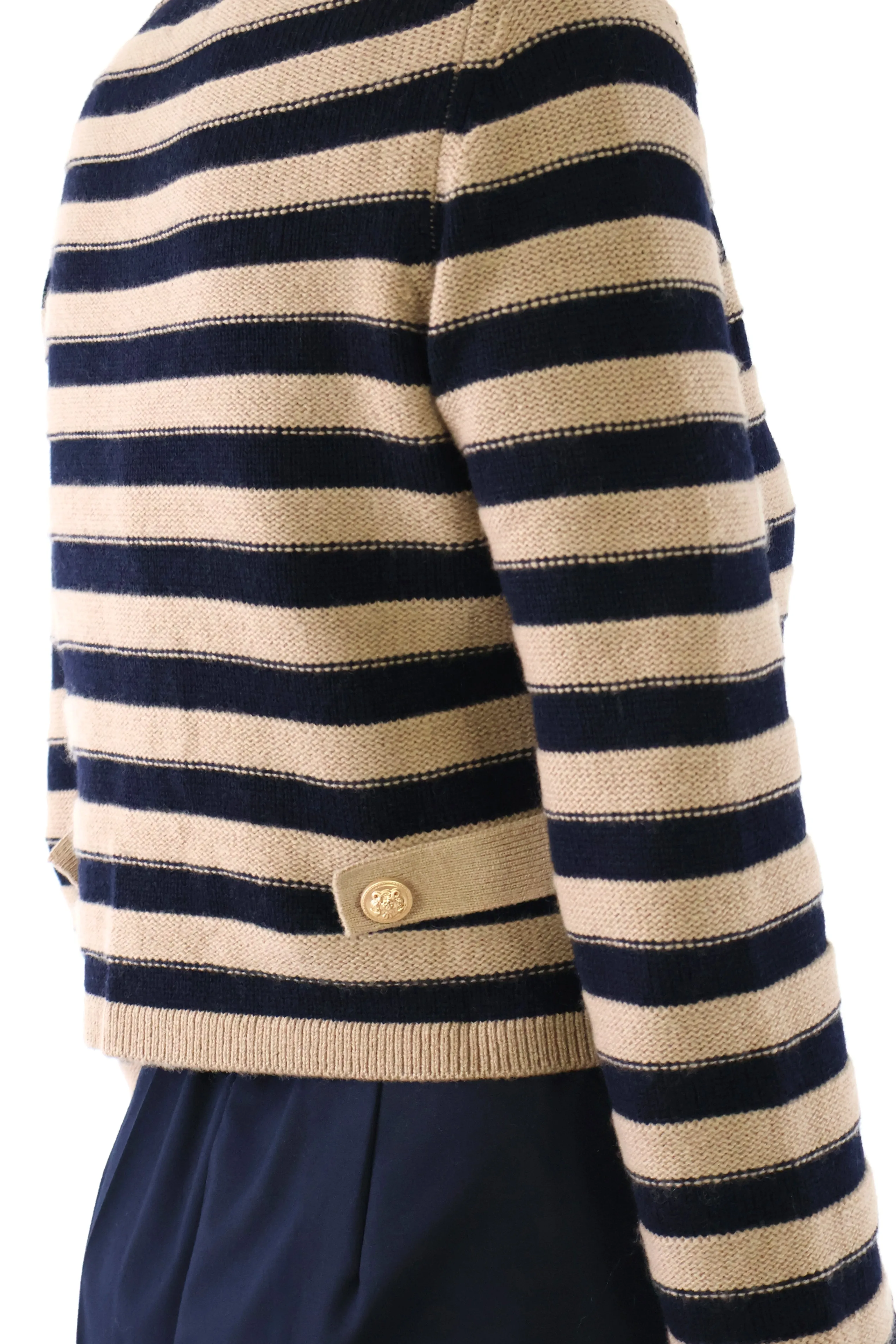 Striped Button Front Cardigan - Sandstone / Deep Night