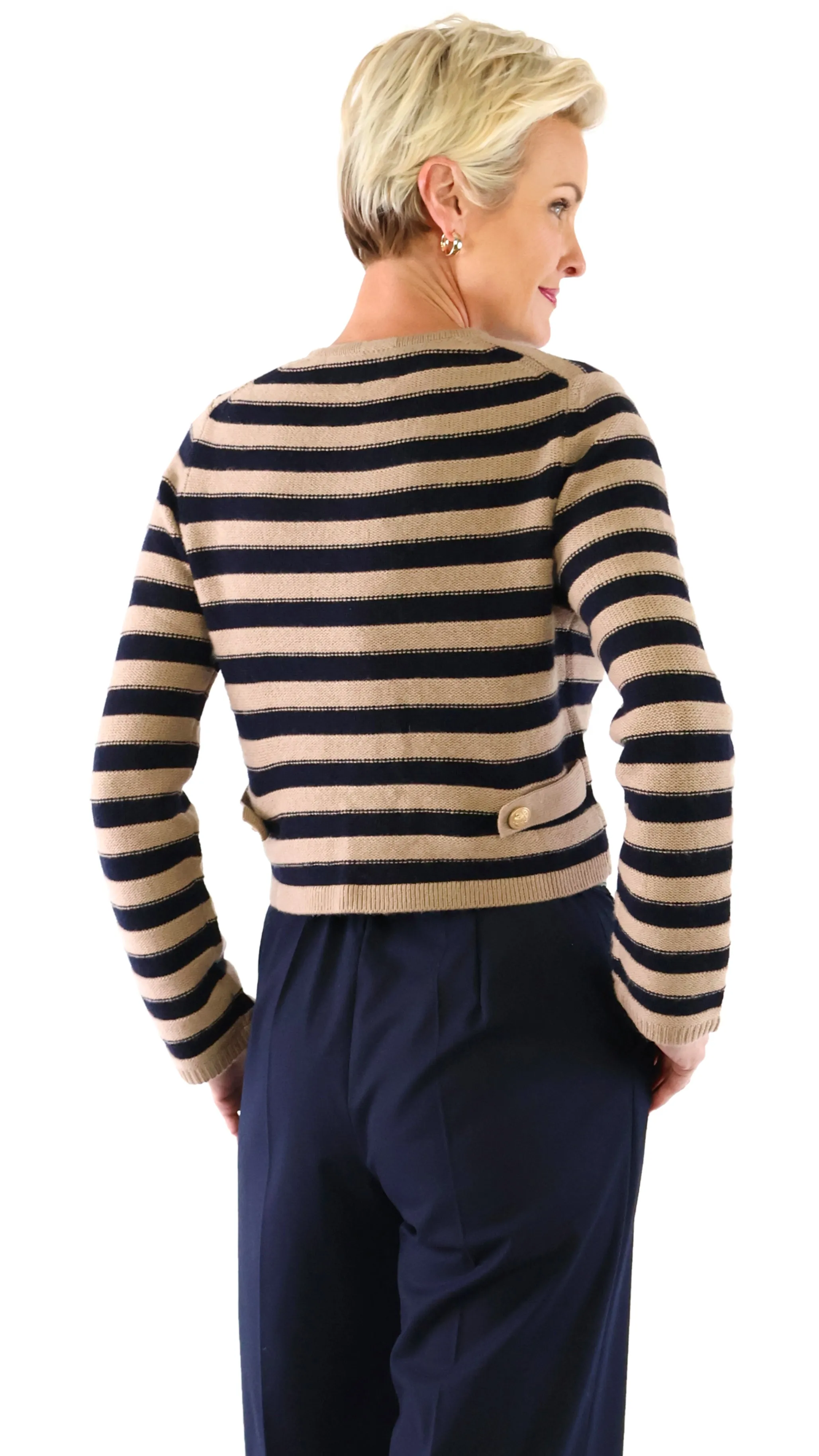 Striped Button Front Cardigan - Sandstone / Deep Night