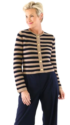 Striped Button Front Cardigan - Sandstone / Deep Night