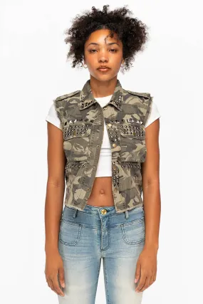 STUDDED CAMO JACKET WITH EAGLE