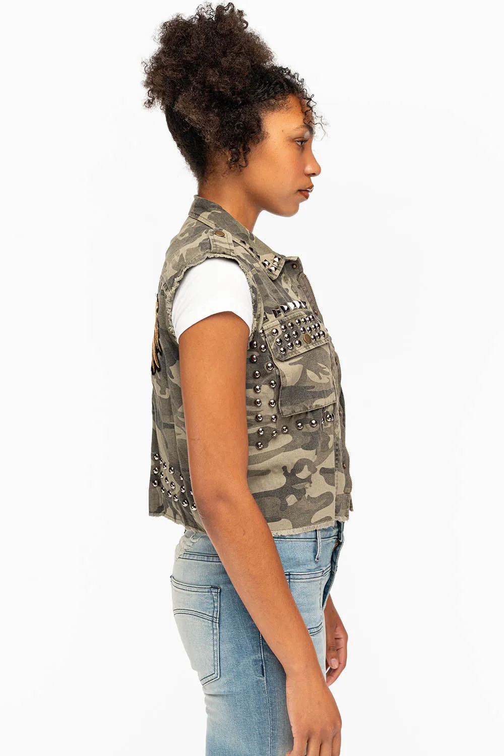 STUDDED CAMO JACKET WITH EAGLE