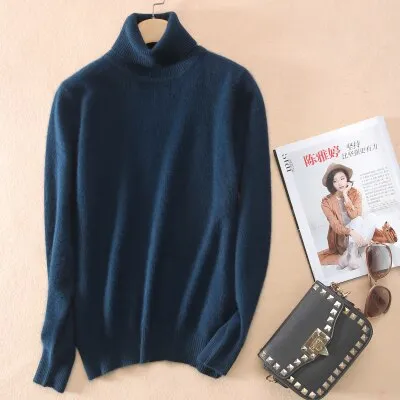 Super Warm Mink Cashmere Soft Fur Fleece Turtleneck Sweaters and Pullovers for Women Autumn Winter Jumper Female Brand Jumper