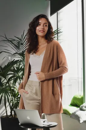 Sustainable Cashmere Edge To Edge Cardigan - Dark Camel