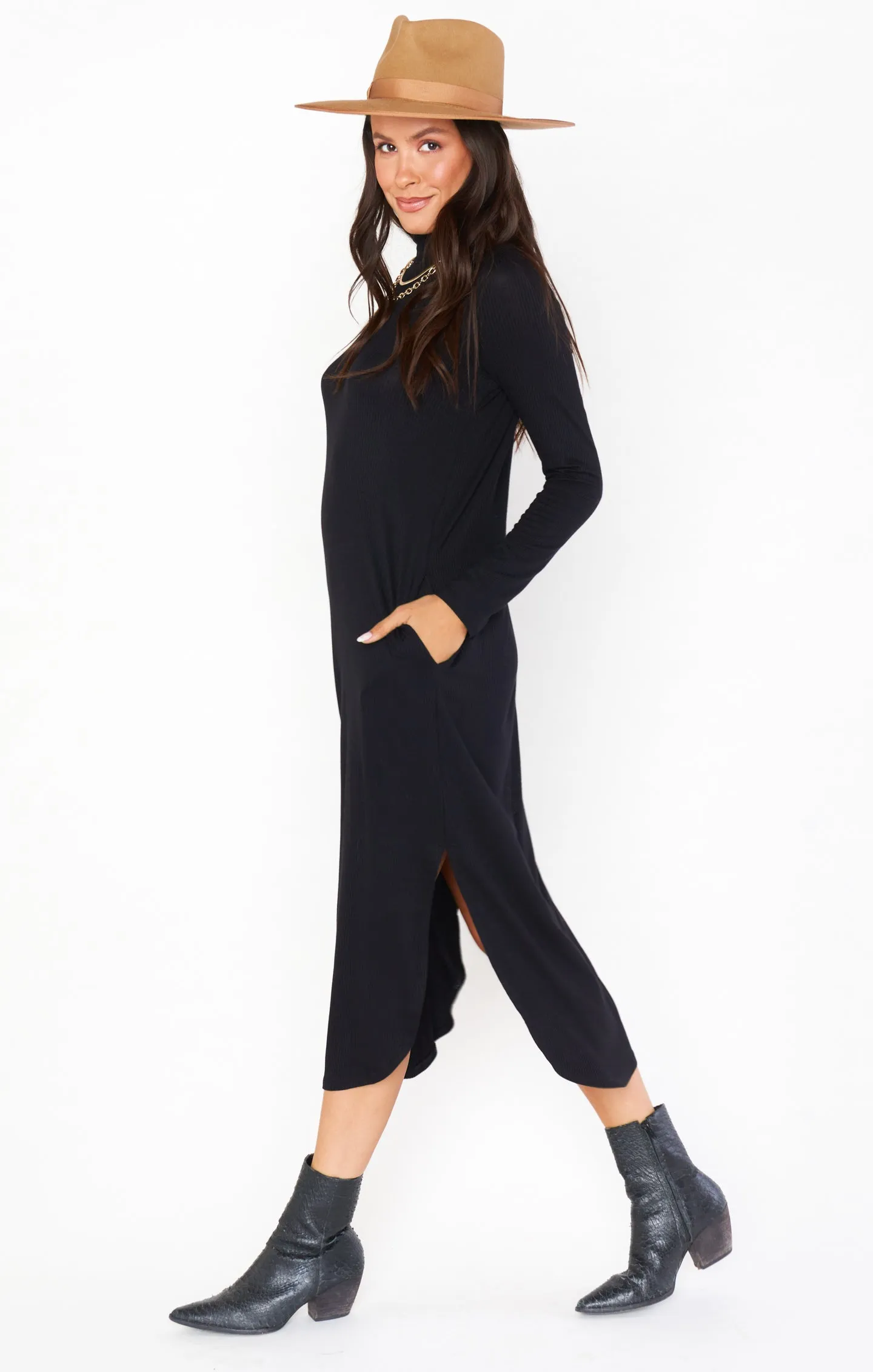 Sutton Midi Dress ~ Black Rib Knit