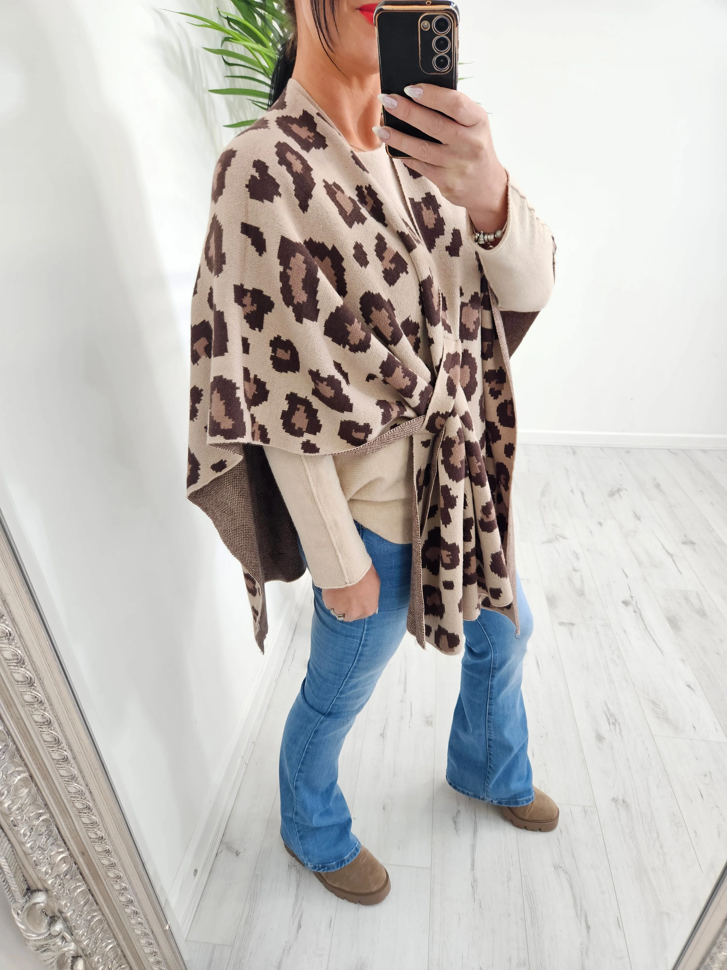 Tara Tie Leopard Cardigan/Poncho - (choose your Colour)