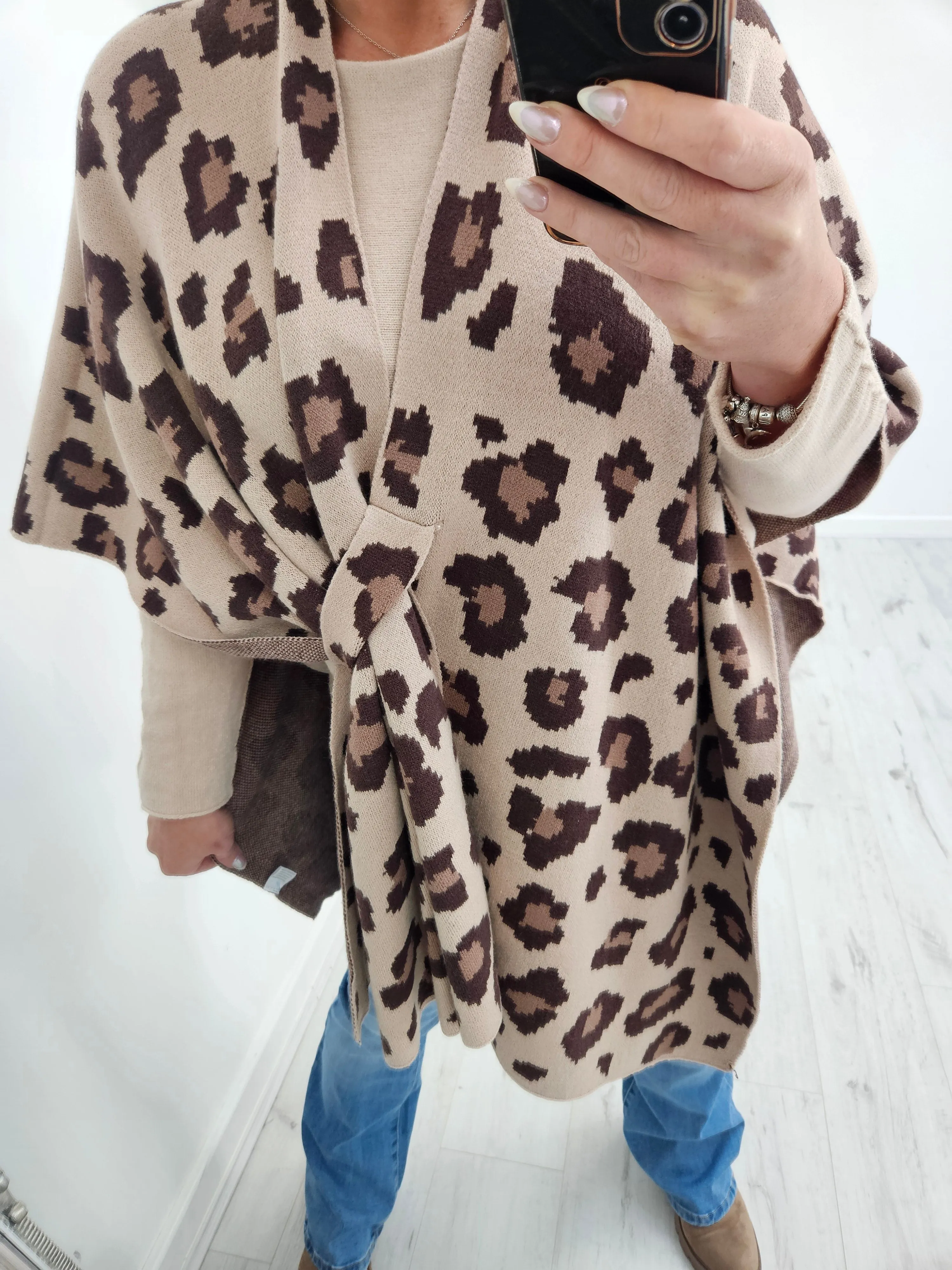 Tara Tie Leopard Cardigan/Poncho - (choose your Colour)