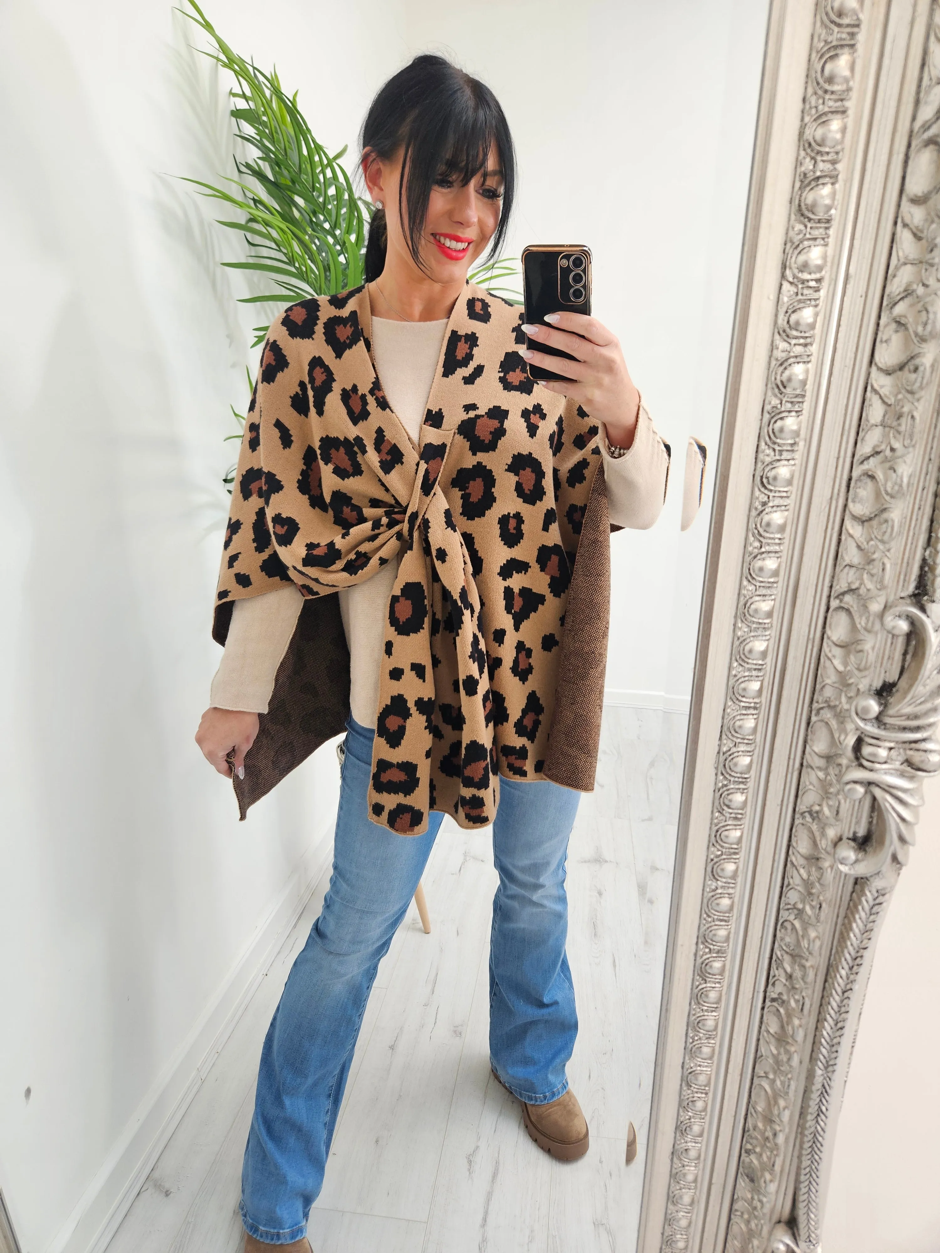 Tara Tie Leopard Cardigan/Poncho - (choose your Colour)