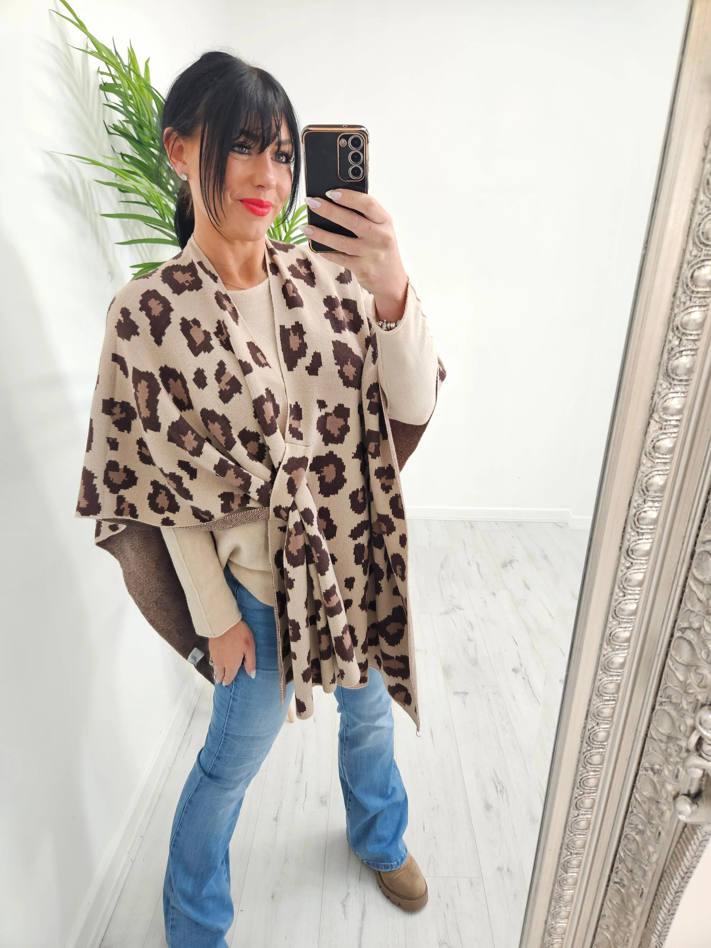 Tara Tie Leopard Cardigan/Poncho - (choose your Colour)