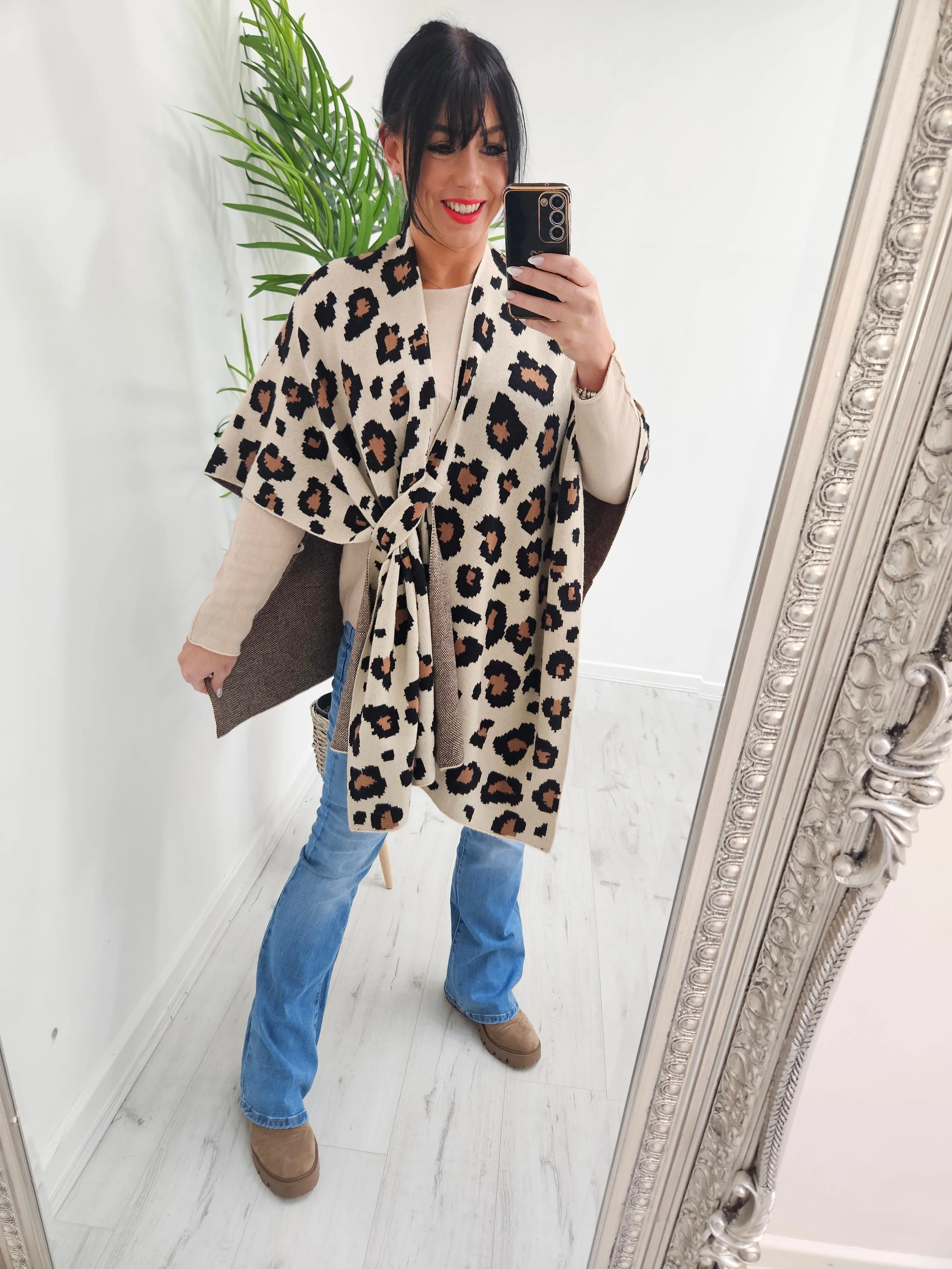 Tara Tie Leopard Cardigan/Poncho - (choose your Colour)