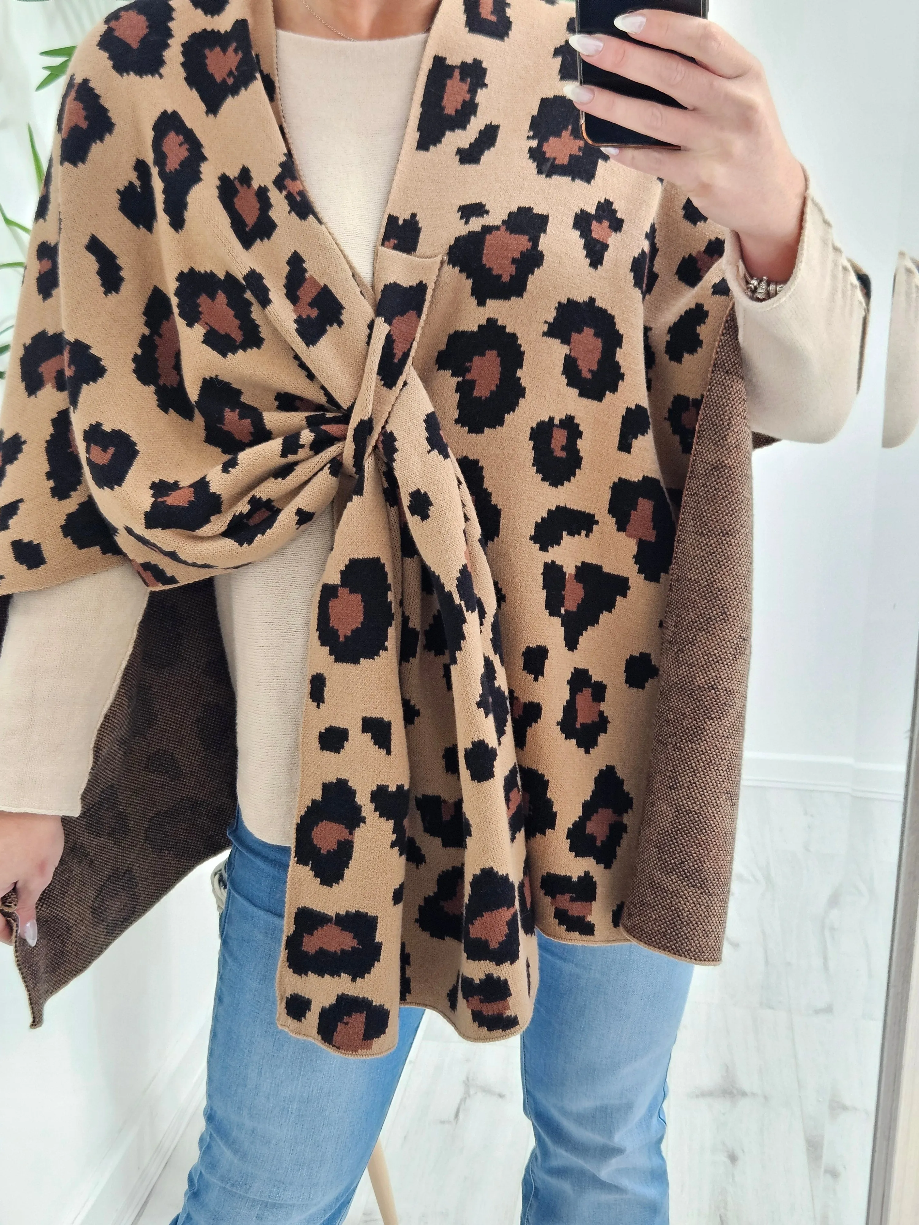 Tara Tie Leopard Cardigan/Poncho - (choose your Colour)