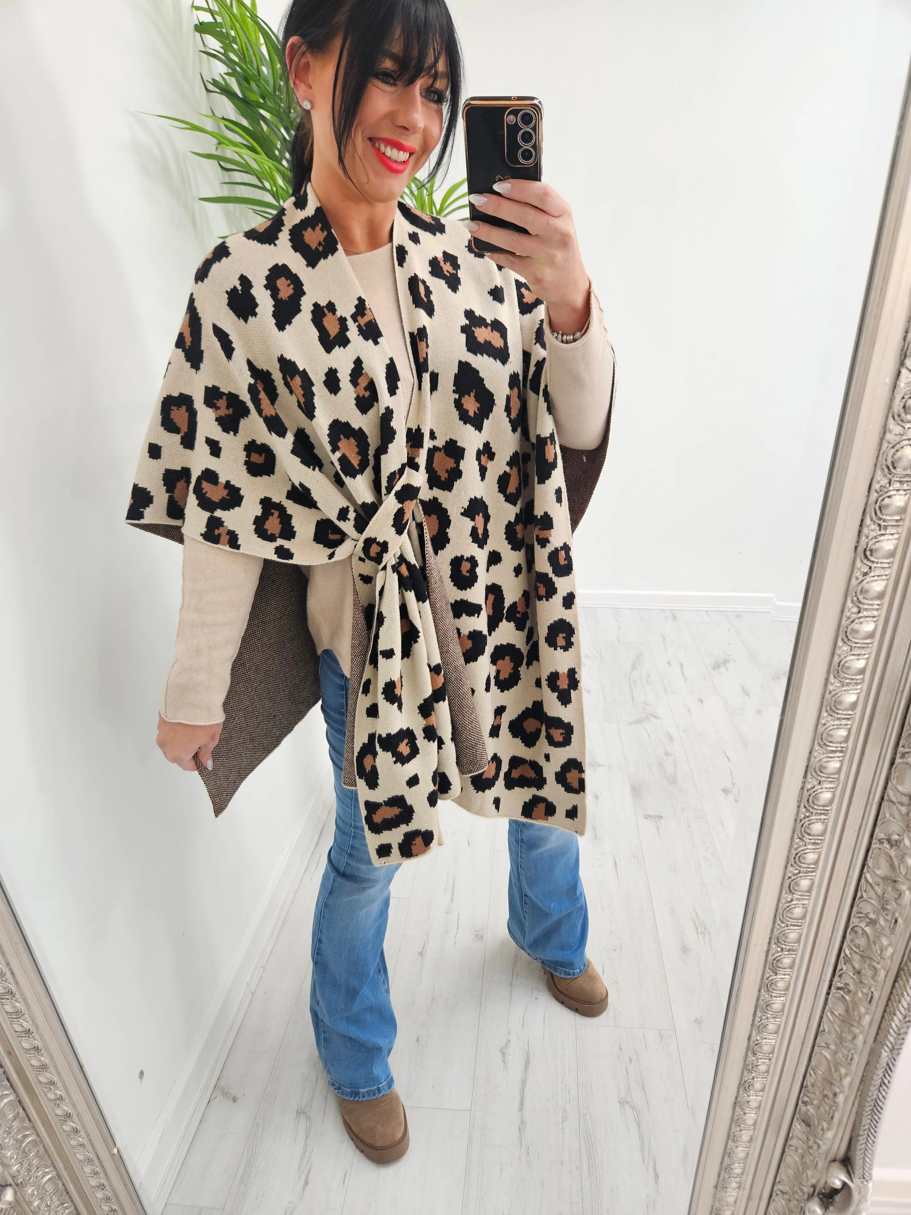 Tara Tie Leopard Cardigan/Poncho - (choose your Colour)