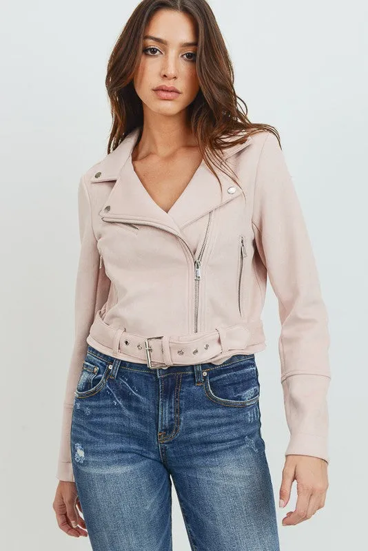 Taupe Faux Suede Moto Jacket