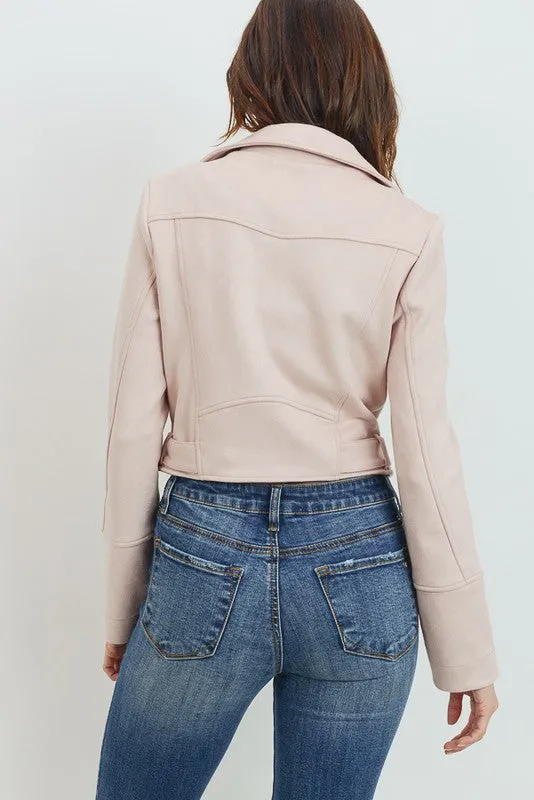 Taupe Faux Suede Moto Jacket