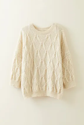 The Piel British Wool Cable Sweater in Undyed - Ecru