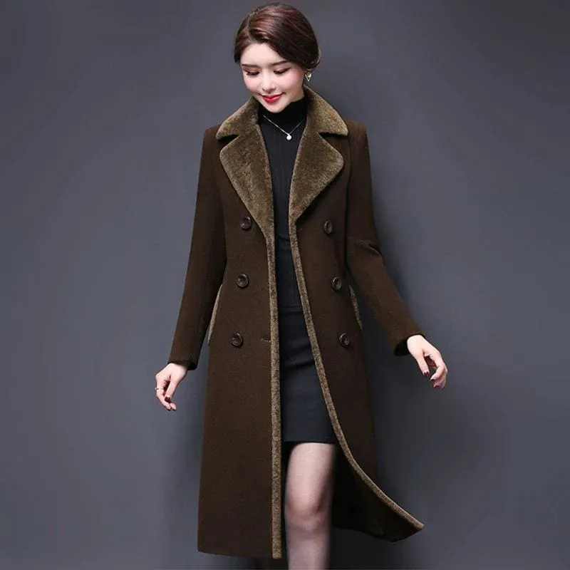 Thicken Cashmere Collar Wool Blends Women Coat