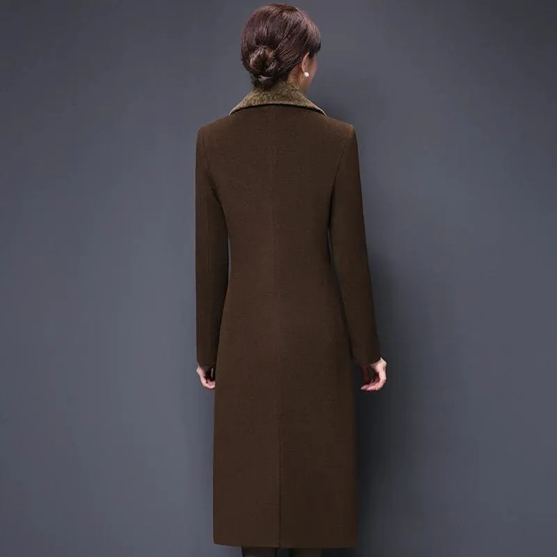 Thicken Cashmere Collar Wool Blends Women Coat