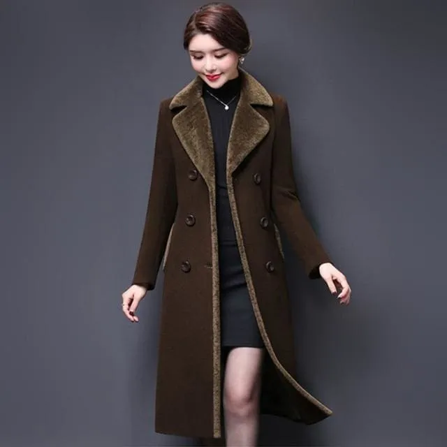 Thicken Cashmere Collar Wool Blends Women Coat