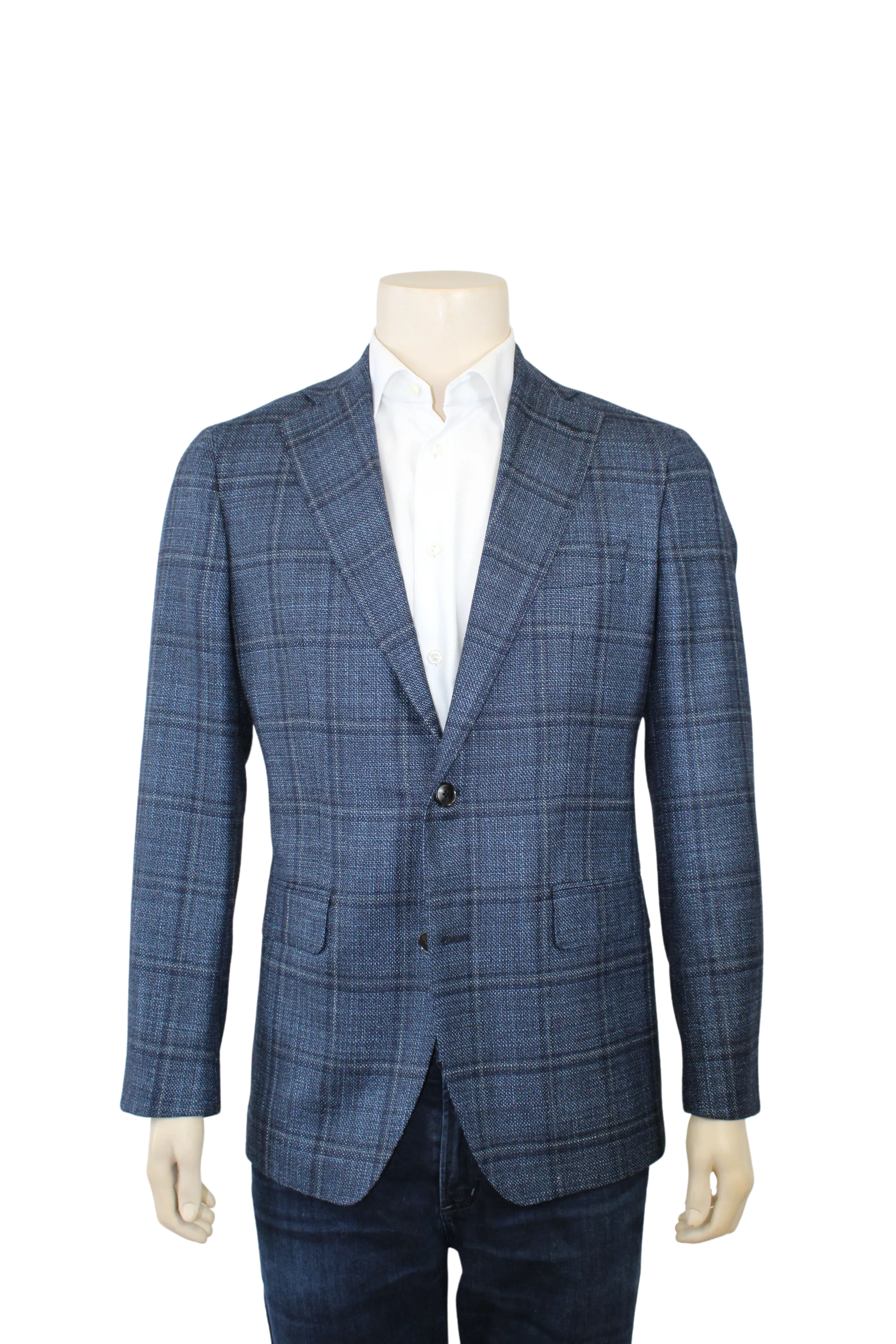 Tonal Blue Plaid Sport Coat