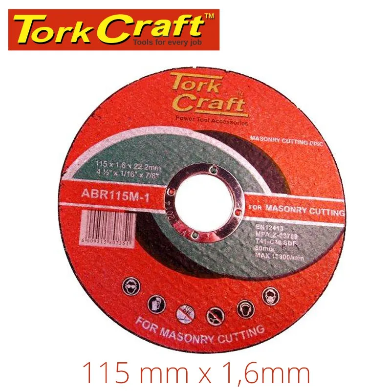 TORK CRAFT CUTTING DISC MASONRY 115 x 1.6 x 22.2MM ABR115M-1