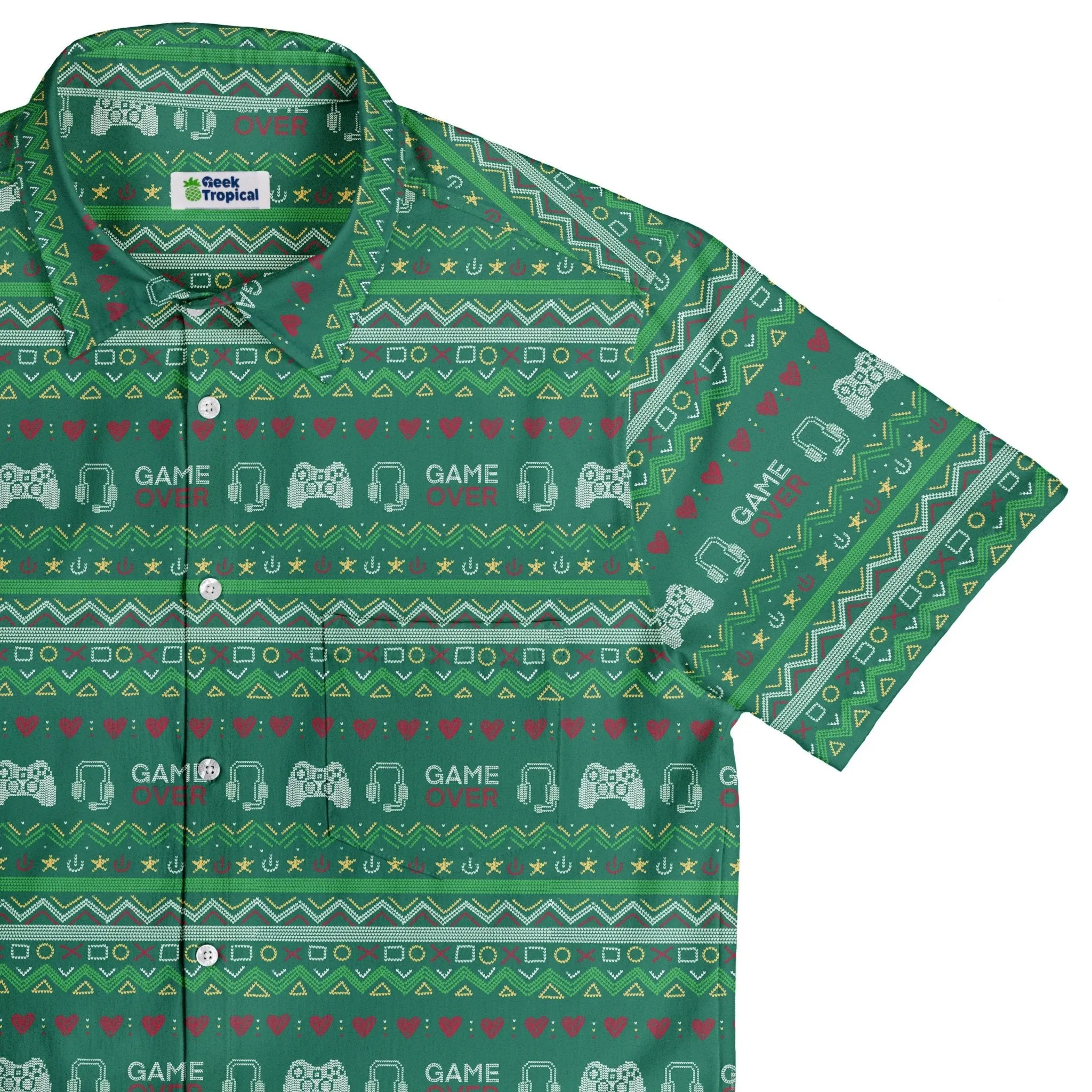 Ugly Christmas Sweater Video Gamer Button Up Shirt