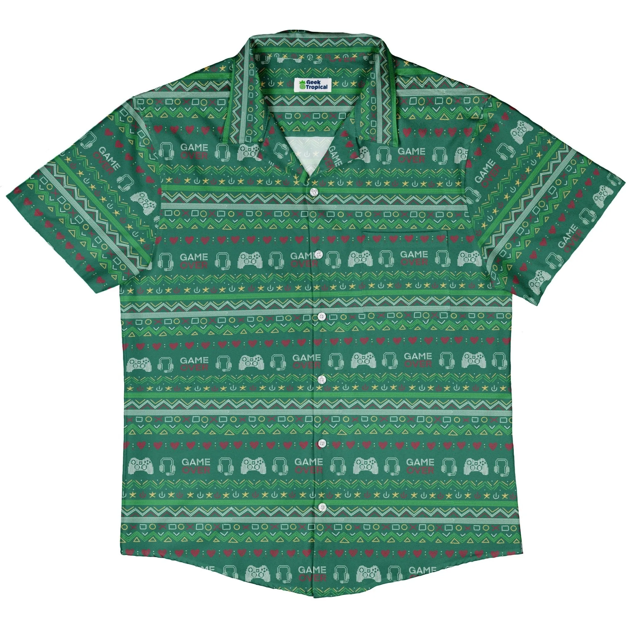 Ugly Christmas Sweater Video Gamer Button Up Shirt