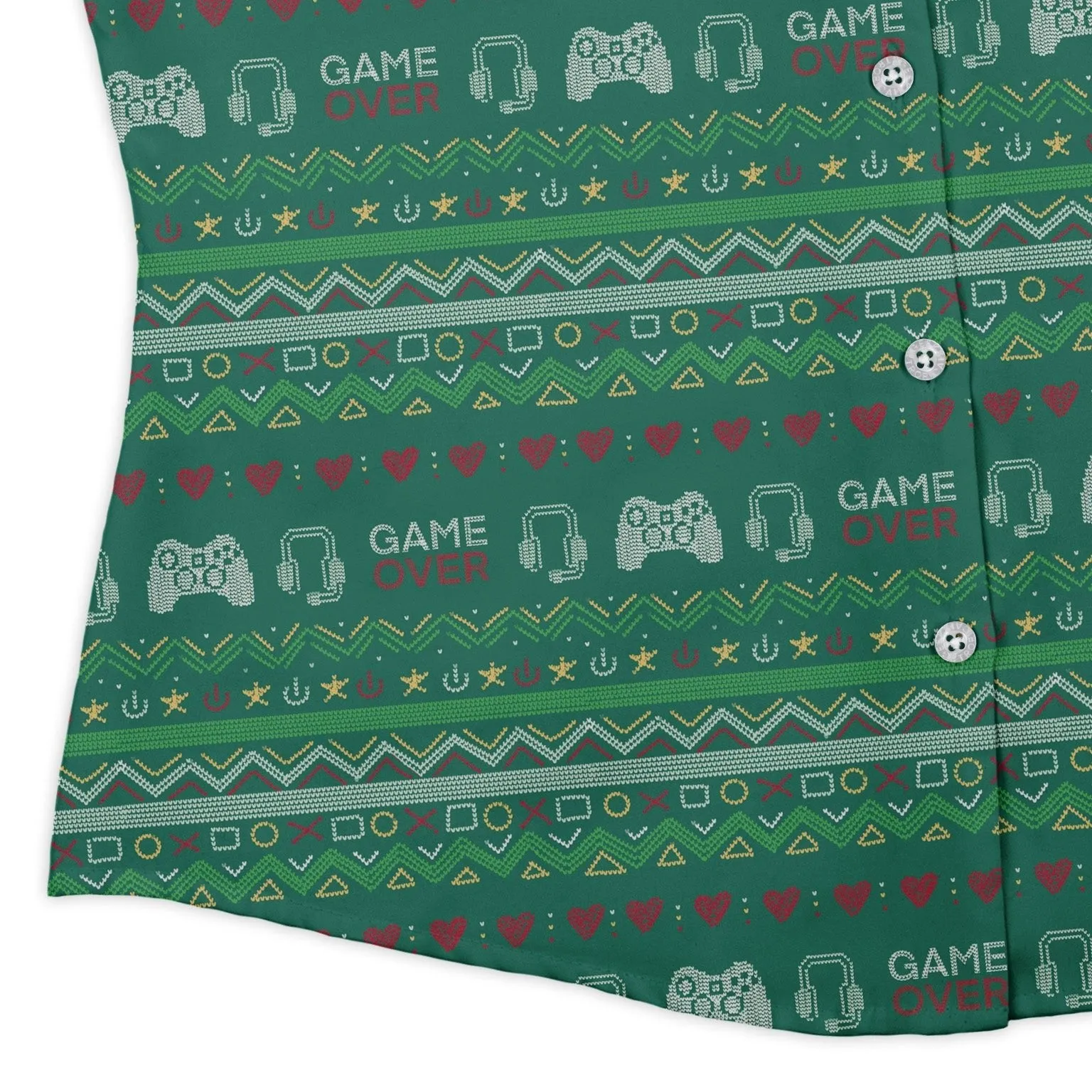 Ugly Christmas Sweater Video Gamer Curvy Button Up Shirt