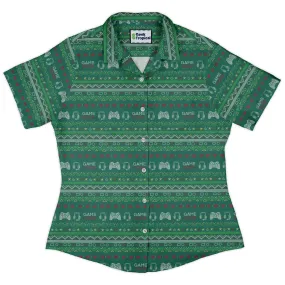 Ugly Christmas Sweater Video Gamer Curvy Button Up Shirt