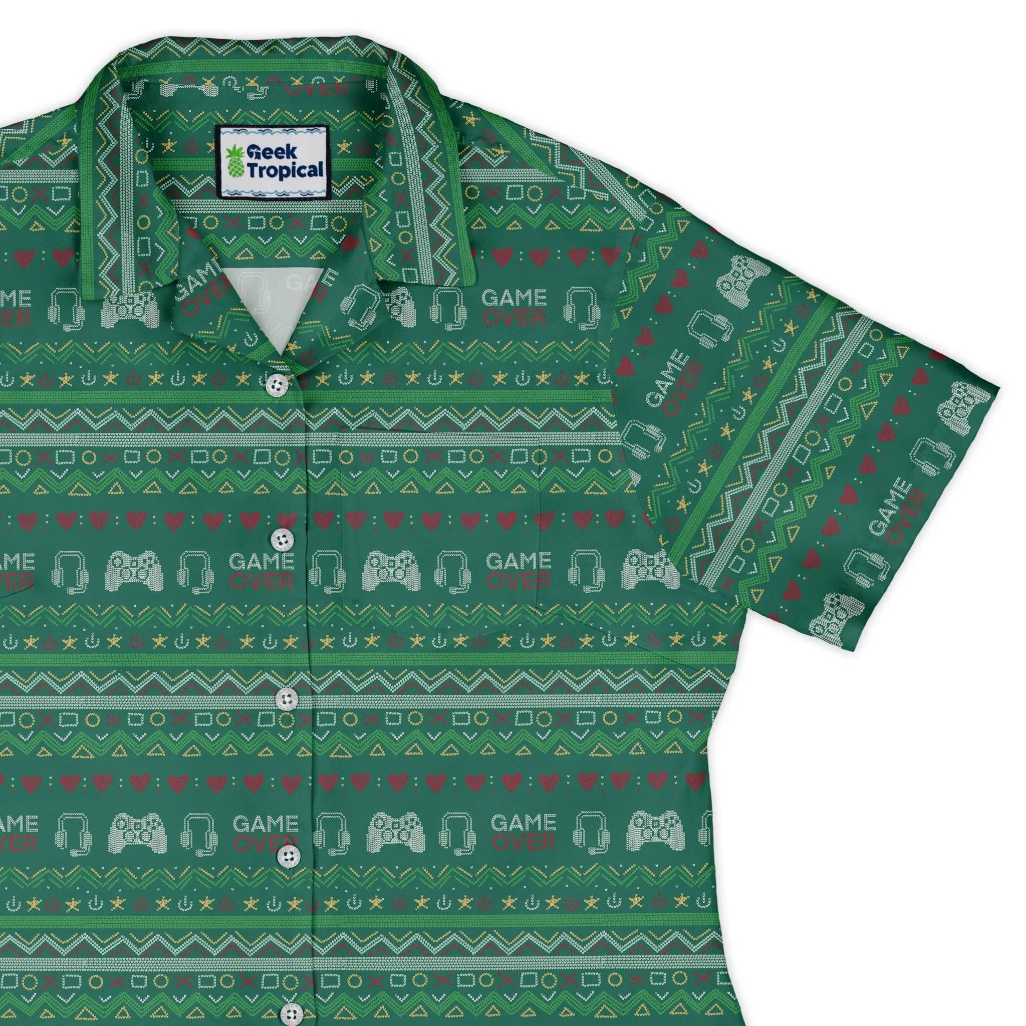 Ugly Christmas Sweater Video Gamer Curvy Button Up Shirt