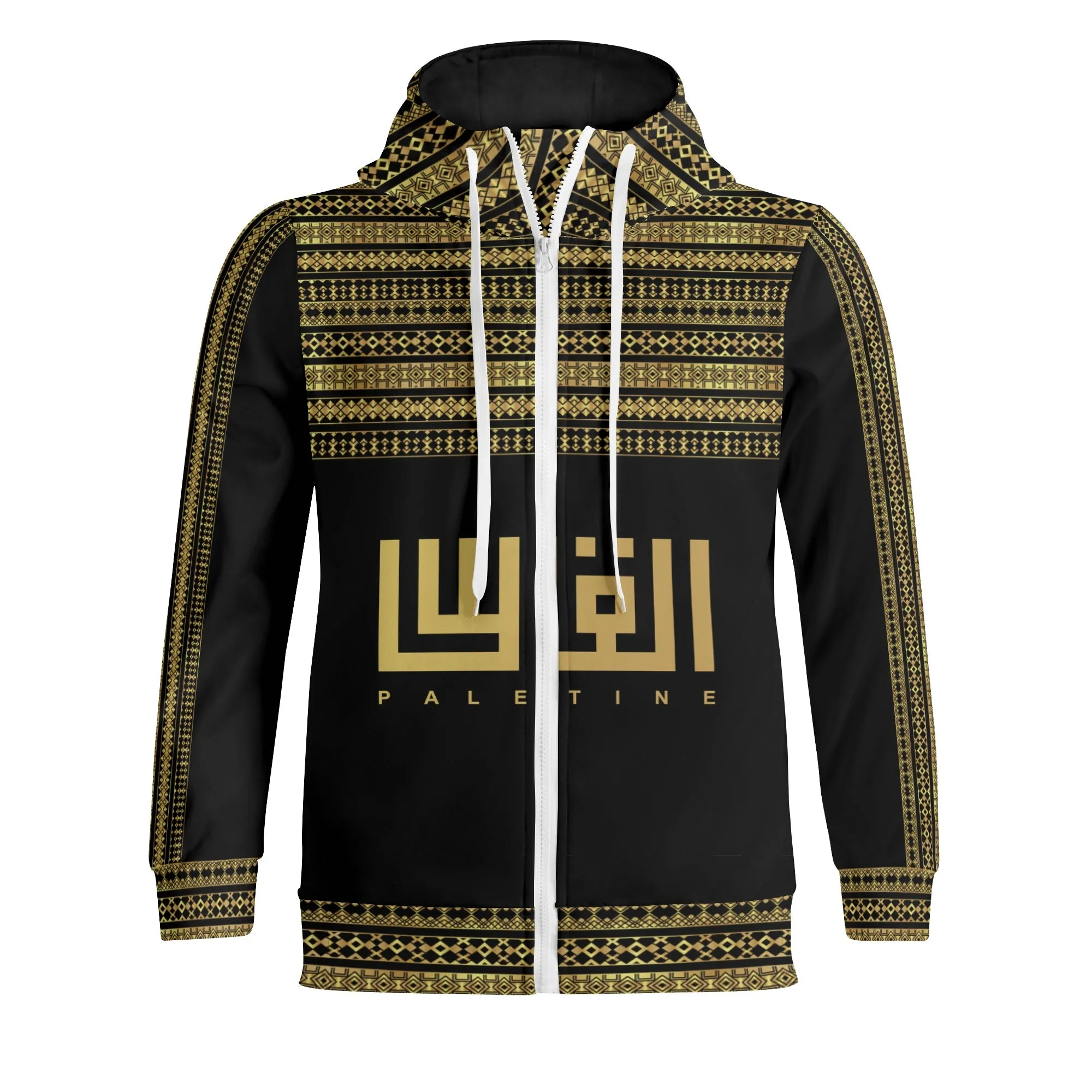 Unisex Palestine Decoration Full Zip Hoodie -  Black